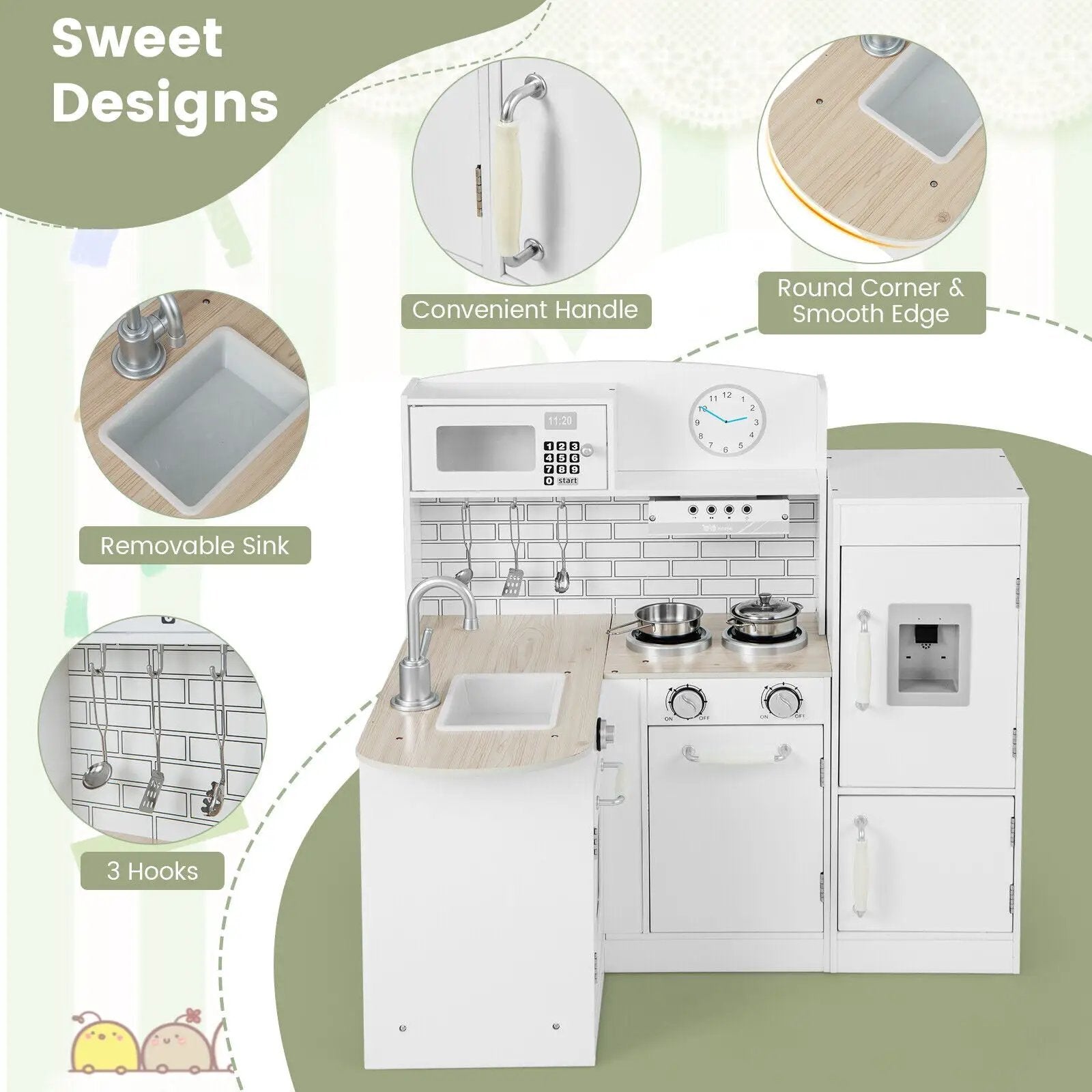 Kids Kitchen Playset Conor Kitchen Toy with Realistic Microwave and Oven Stove-White by DirectDeals