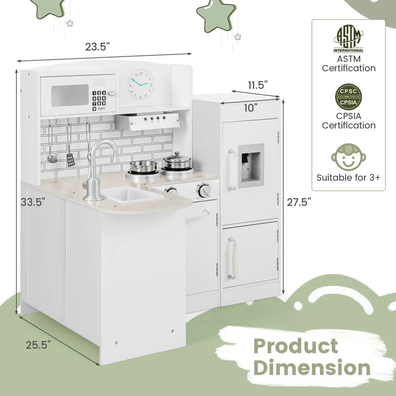 Kids Kitchen Playset Conor Kitchen Toy with Realistic Microwave and Oven Stove-White by DirectDeals