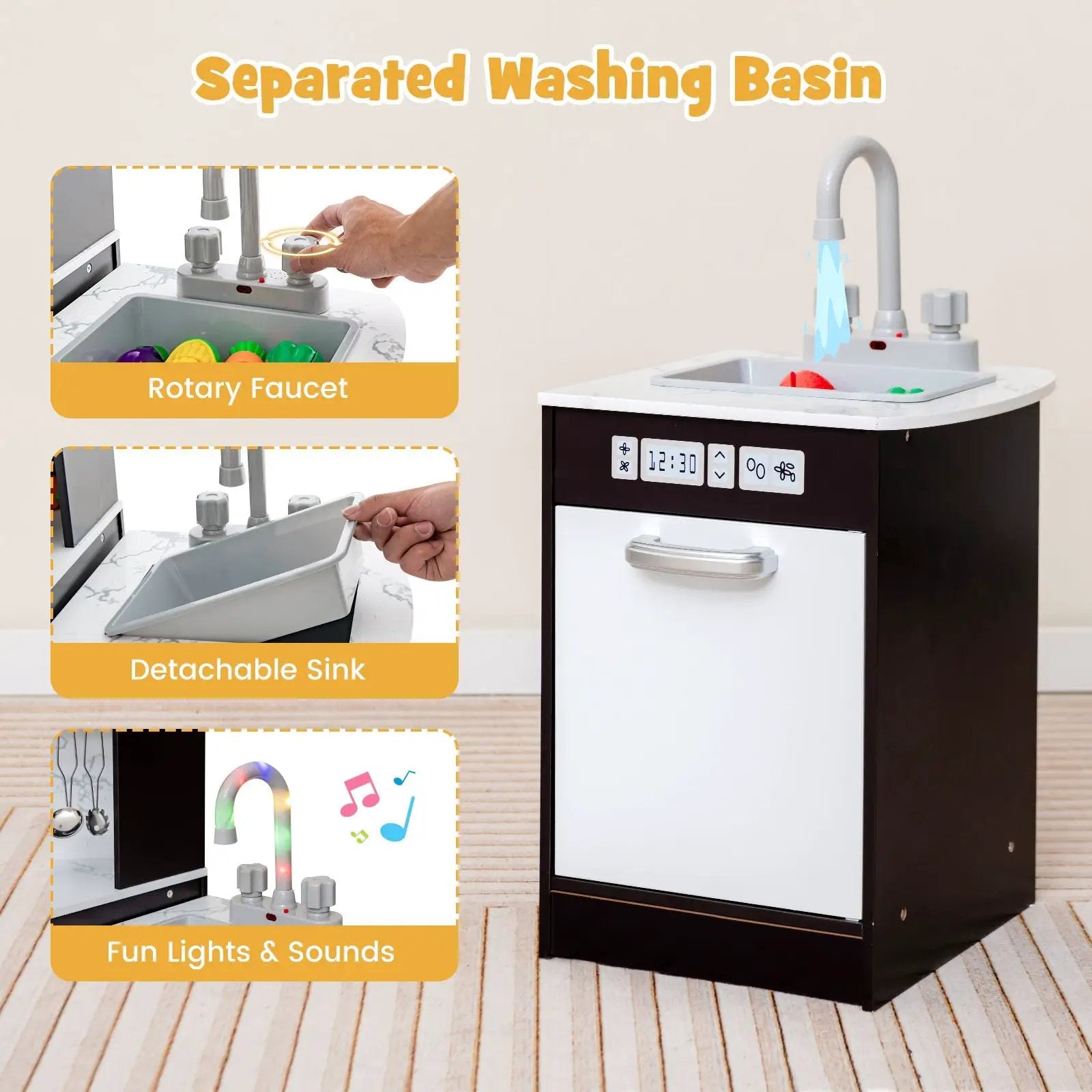 Kids Corner Pretend Kitchen Playset with Separated Washing Basin by DirectDeals