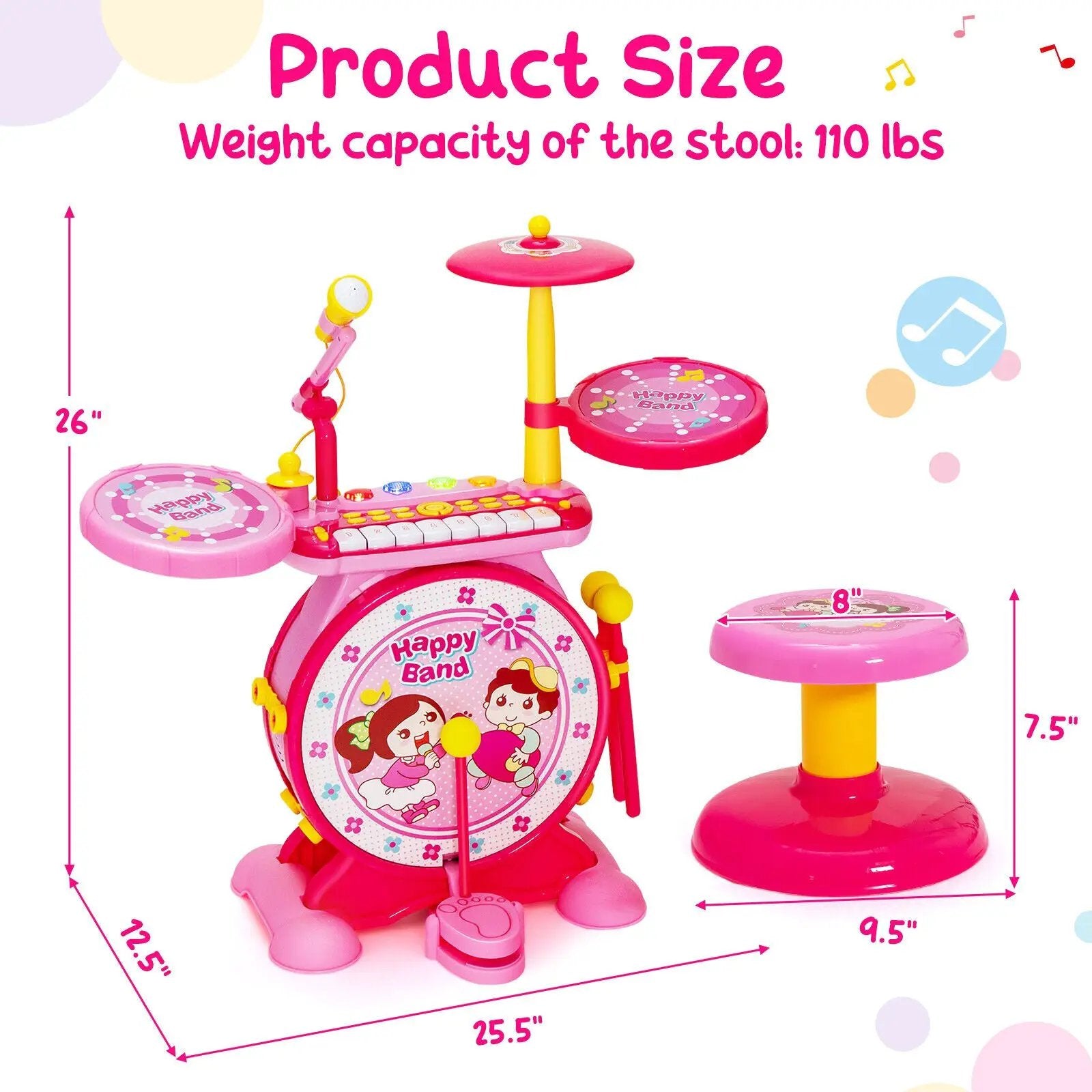 2-in-1 Kids Electronic Drum and Keyboard Set with Stool by DirectDeals