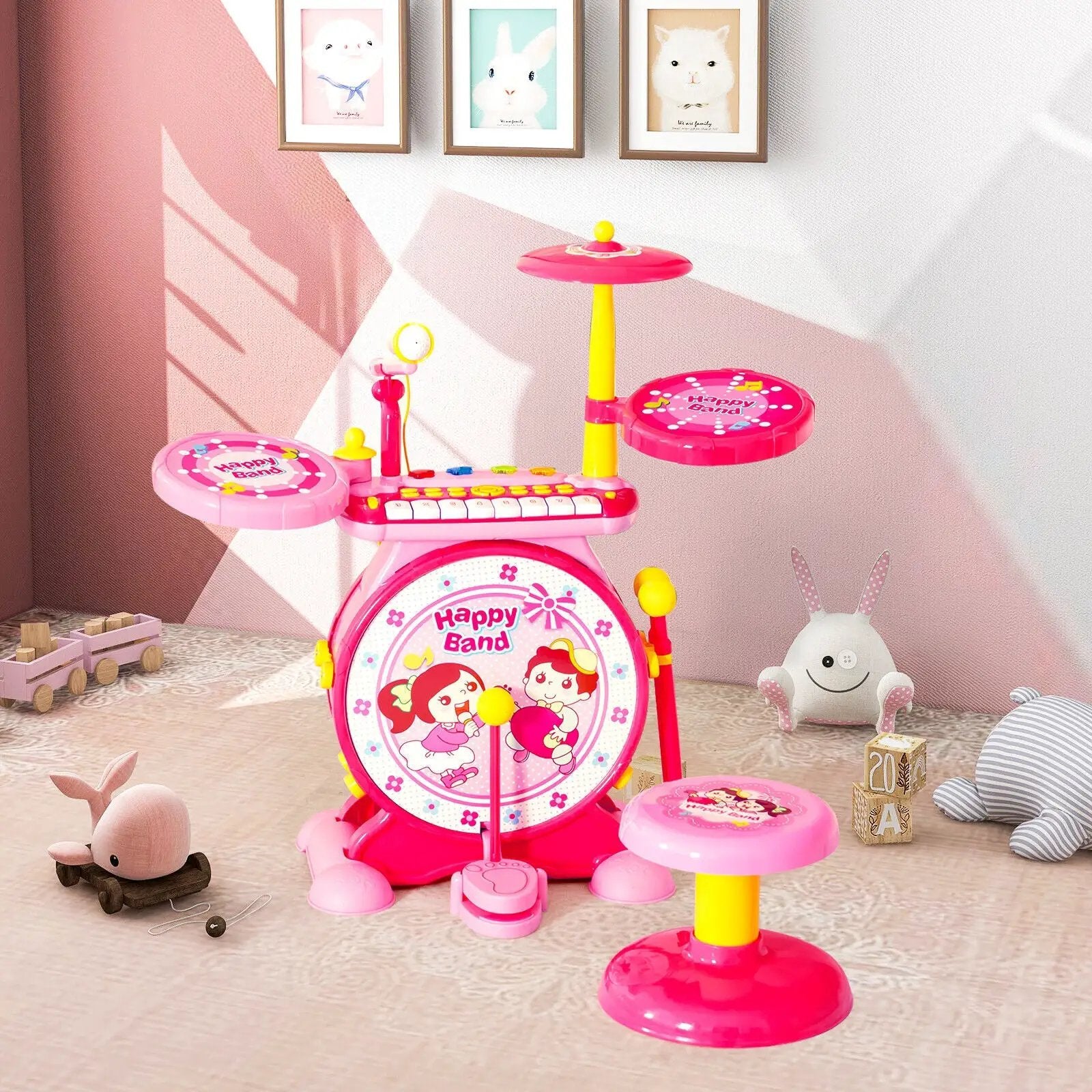 2-in-1 Kids Electronic Drum and Keyboard Set with Stool by DirectDeals
