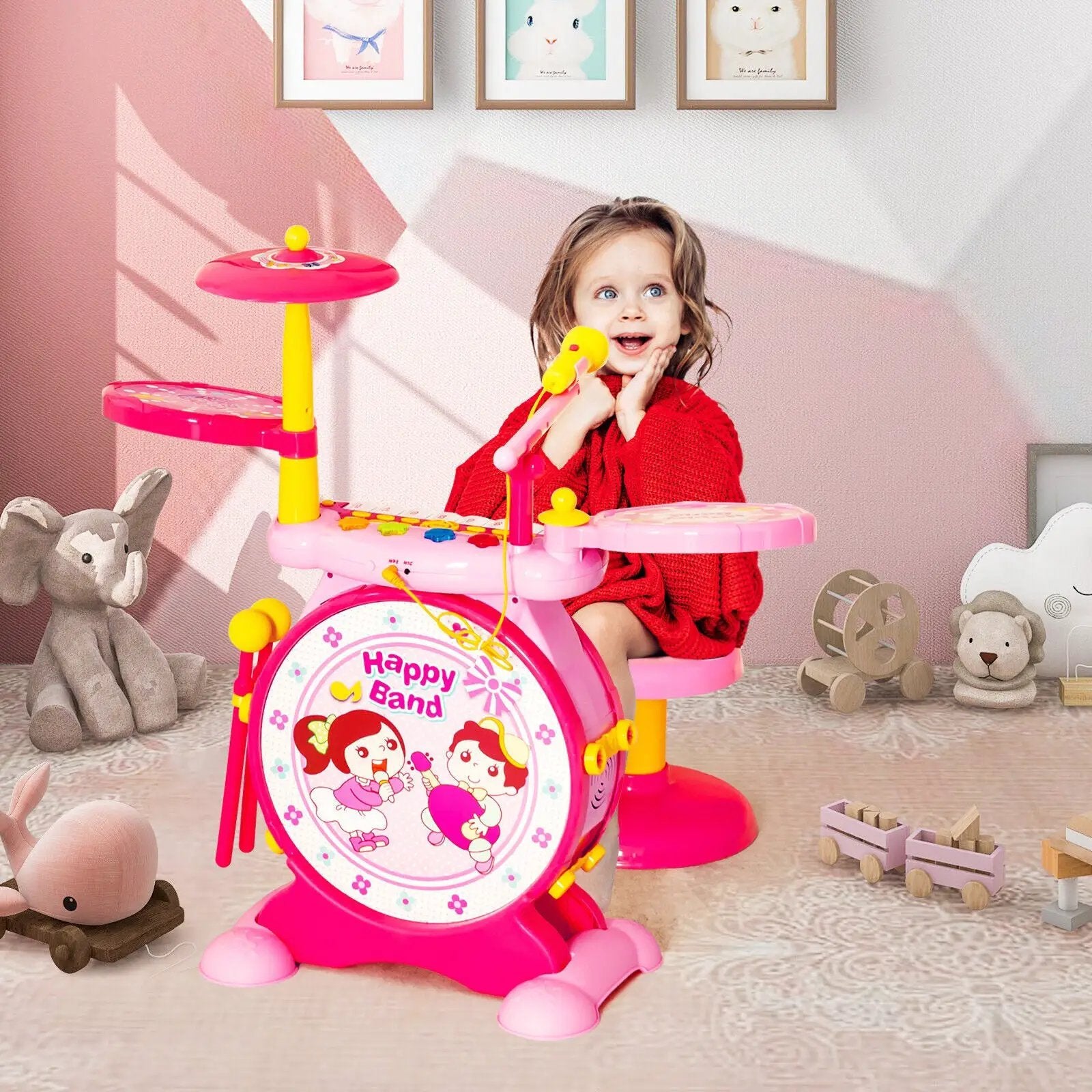 2-in-1 Kids Electronic Drum and Keyboard Set with Stool by DirectDeals