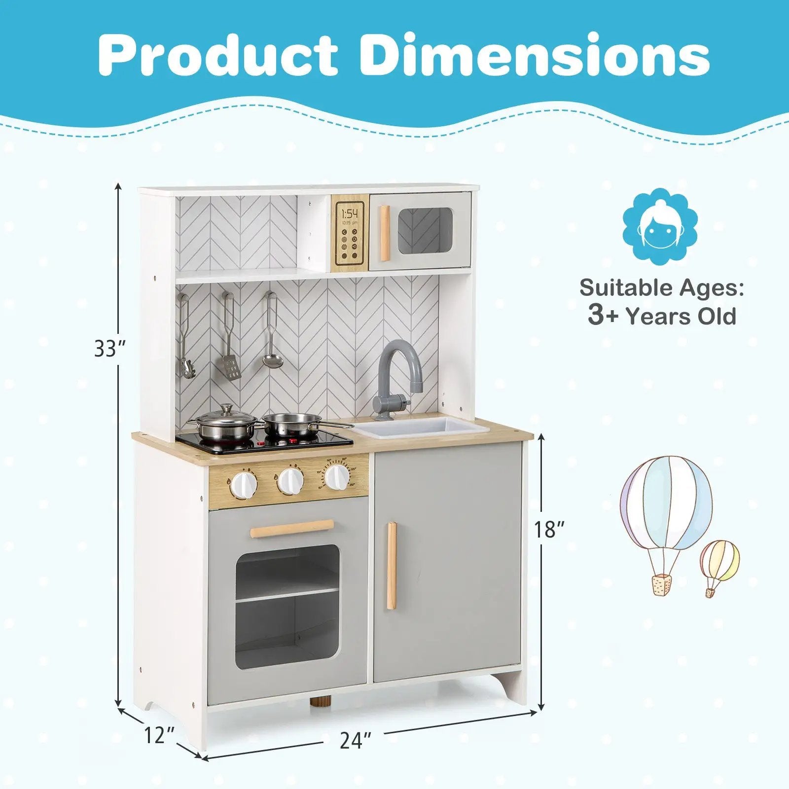 Kids Kitchen Playset with Lights Sounds Microwave Stoves Sink Oven and Cooking Accessories-White by DirectDeals