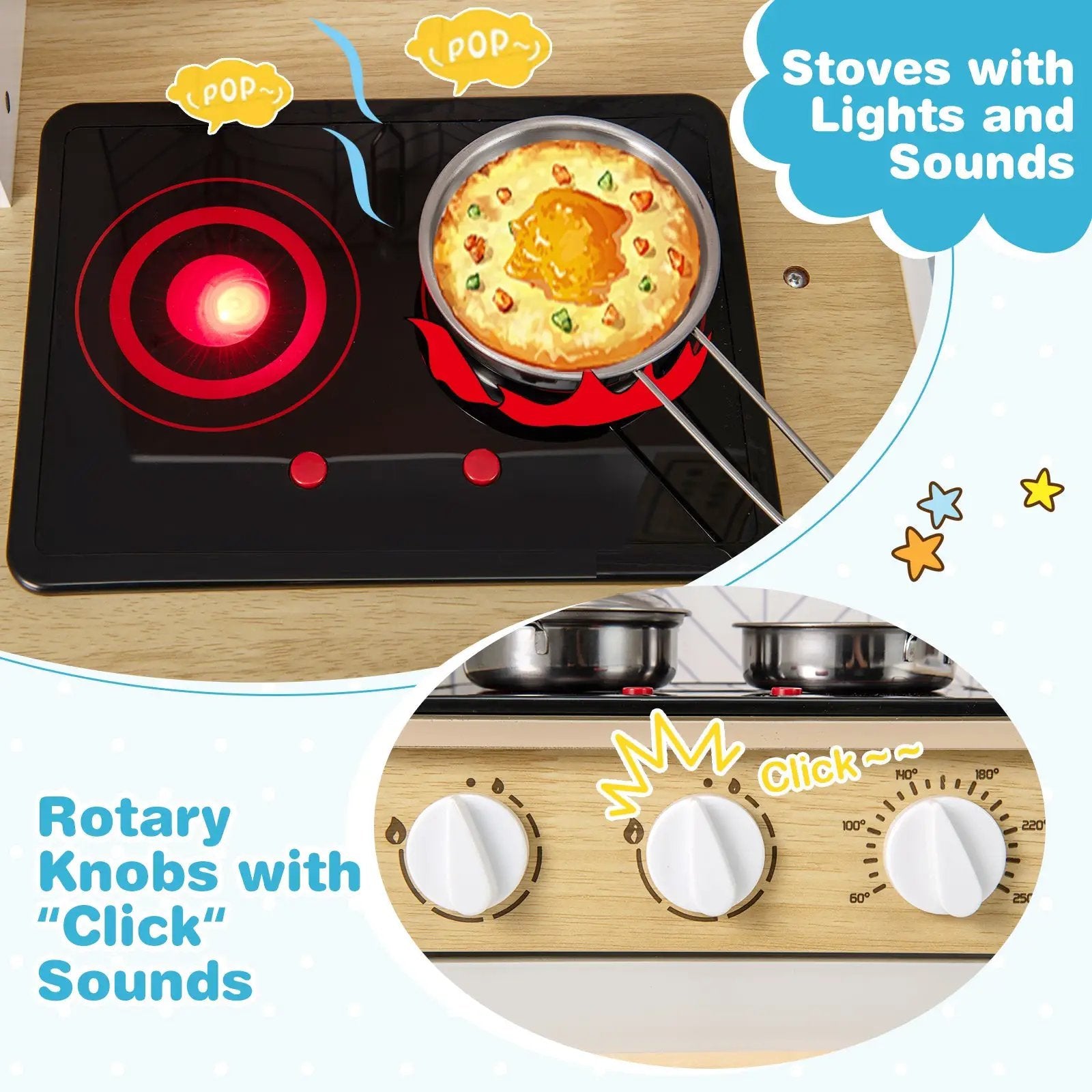 Kids Kitchen Playset with Lights Sounds Microwave Stoves Sink Oven and Cooking Accessories-White by DirectDeals