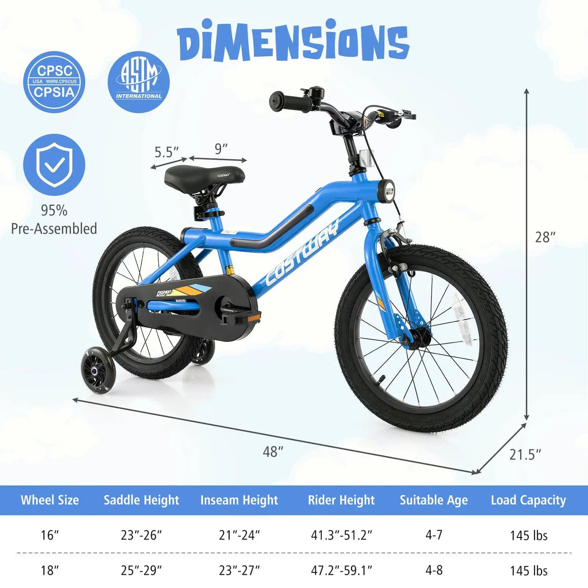 18 Inch Kids Bike LED Lighted Adjustable with Training Wheels for 4-8 Years Old Kids-18 inches by DirectDeals