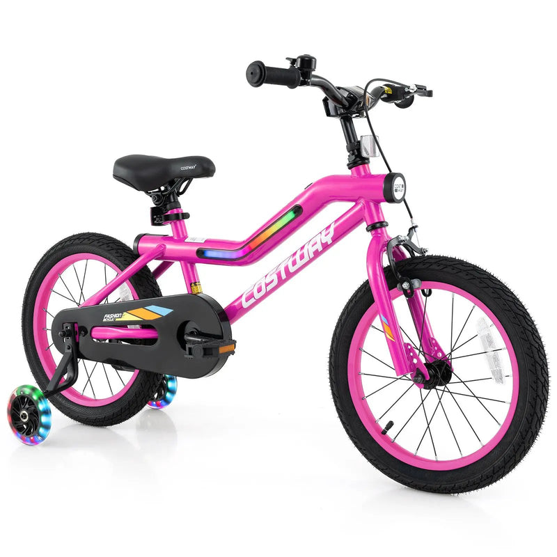 18 Inch LED Lighted Kids Bike with Training Wheels and Headlight for Ages 4-8 Years-18 inches by DirectDeals