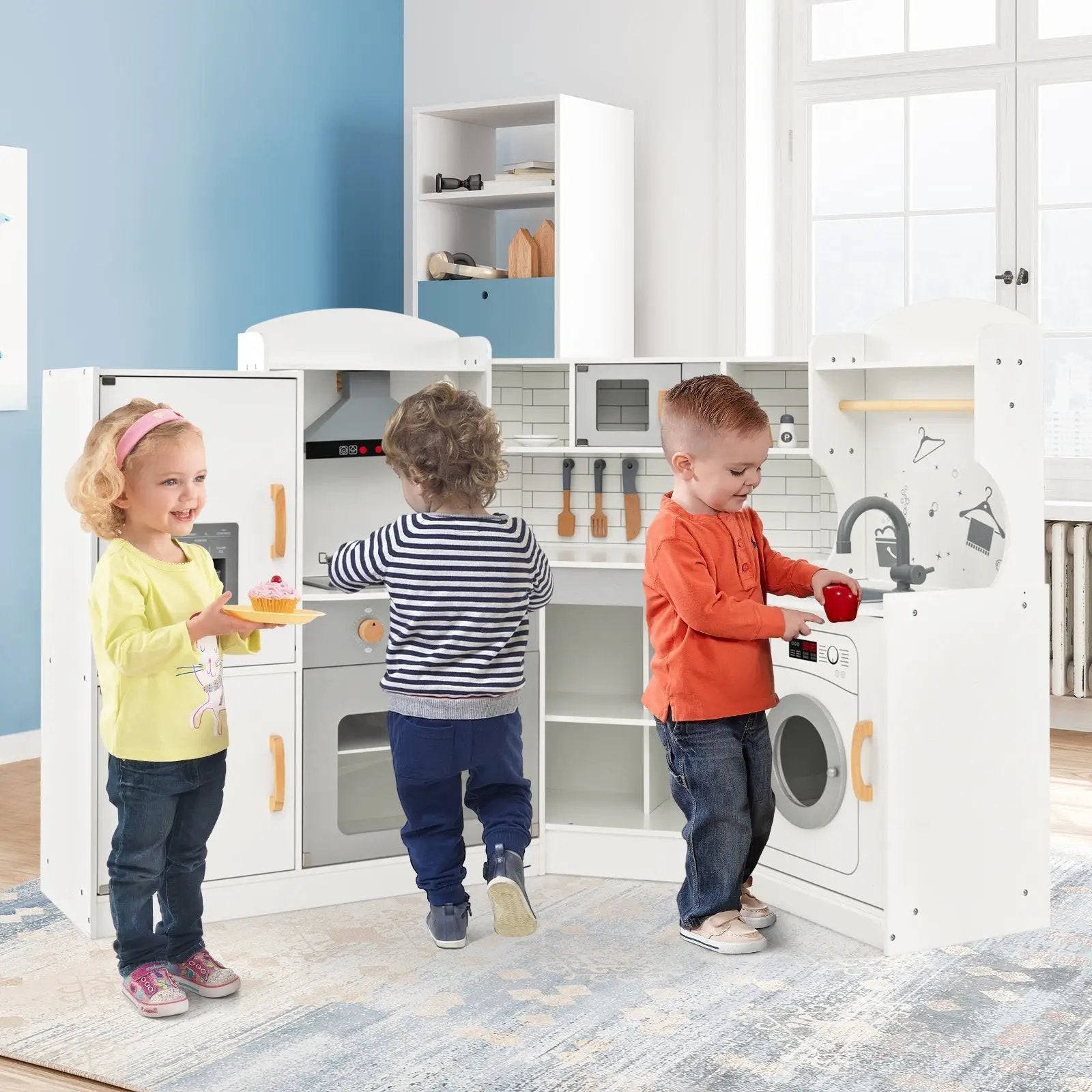 Corner Kids Play Kitchen with Washing Machine and Ice Maker Gift for Boys Girls by DirectDeals