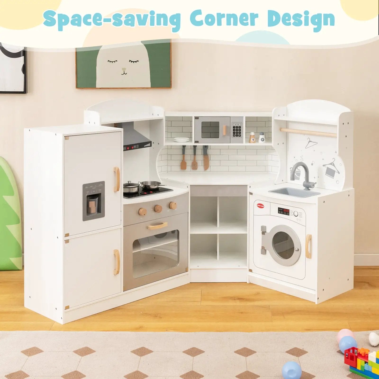 Corner Kids Play Kitchen with Washing Machine and Ice Maker Gift for Boys Girls by DirectDeals
