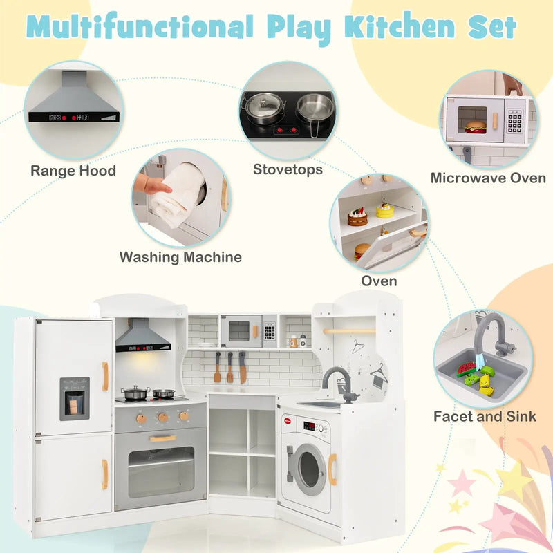 Corner Kids Play Kitchen with Washing Machine and Ice Maker Gift for Boys Girls by DirectDeals