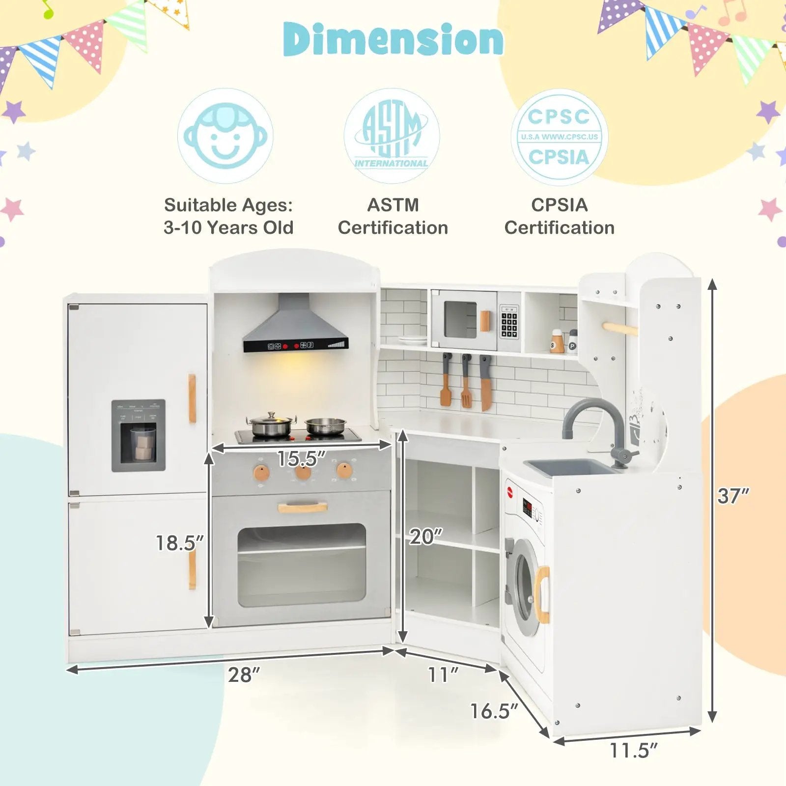 Corner Kids Play Kitchen with Washing Machine and Ice Maker Gift for Boys Girls by DirectDeals