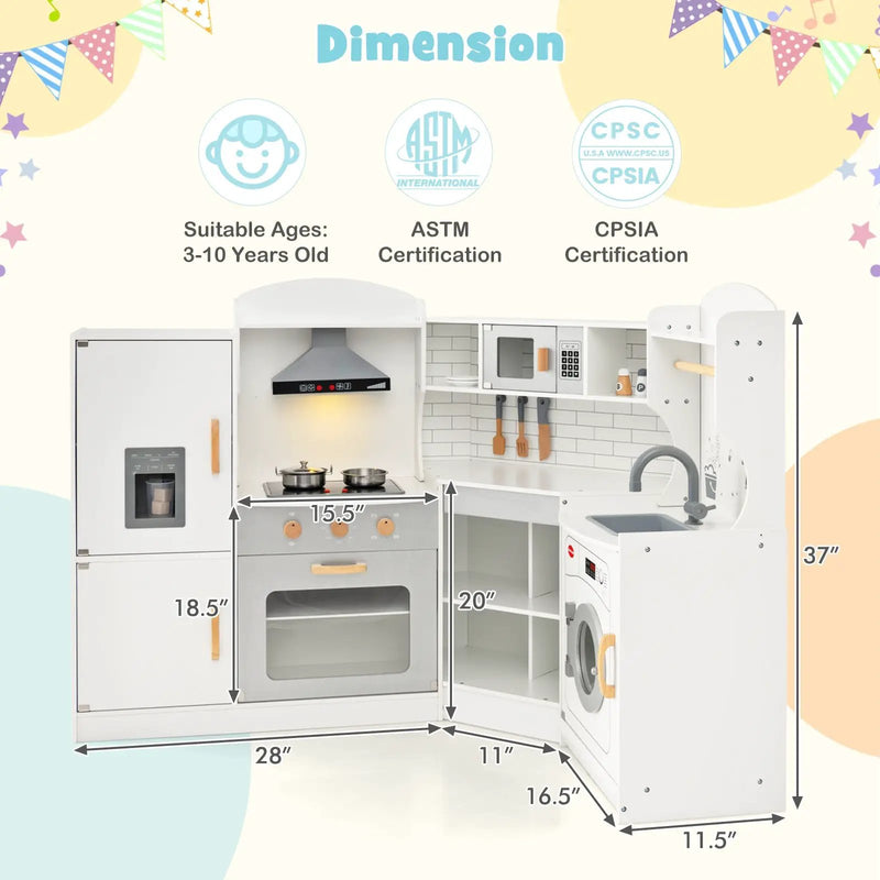 Corner Kids Play Kitchen with Washing Machine and Ice Maker Gift for Boys Girls by DirectDeals