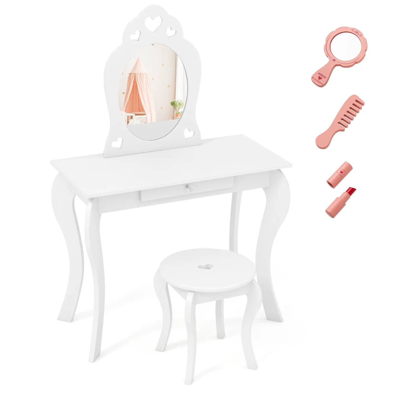 Kids Princess Makeup Dressing Play Table Set with Mirror by DirectDeals