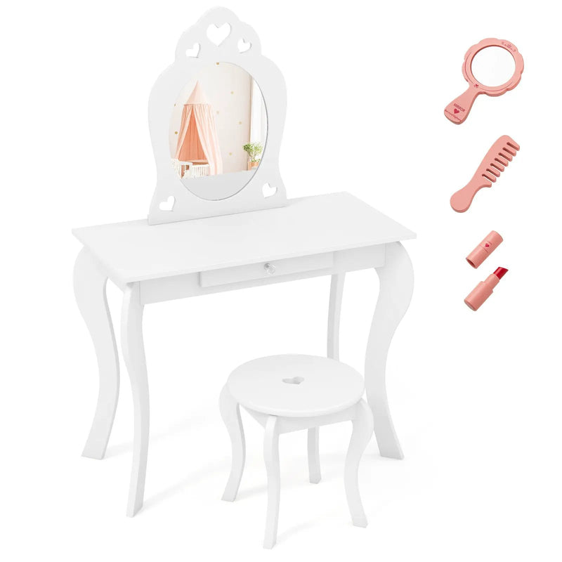 Kids Princess Makeup Dressing Play Table Set with Mirror by DirectDeals