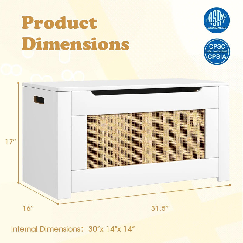 Kids Rattan Toy Storage Box with Flip Top Lid and Safety Hinge Handles-White by DirectDeals
