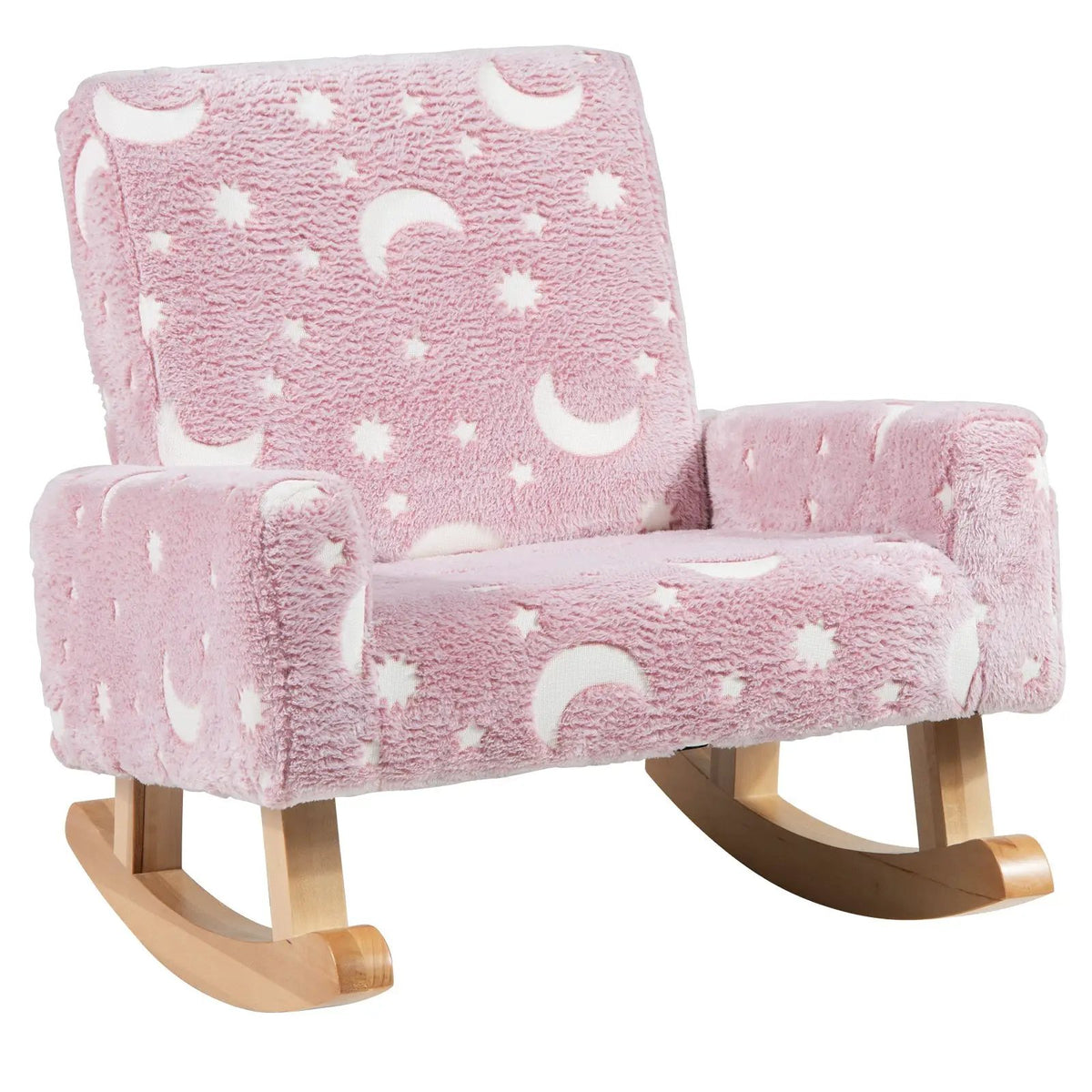 Kids Rocking Chair Upholstered Flannel Children Rocker with Solid Poplar Wood Rocking Feet by DirectDeals