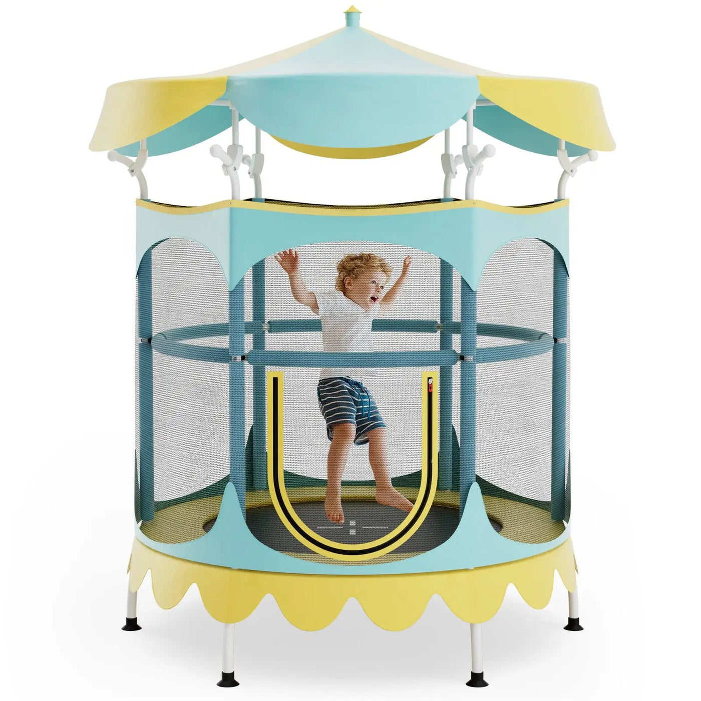 64 Inch Kids Trampoline with Detachable Canopy and Safety Enclosure Net by DirectDeals