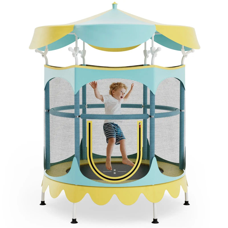 64 Inch Kids Trampoline with Detachable Canopy and Safety Enclosure Net by DirectDeals