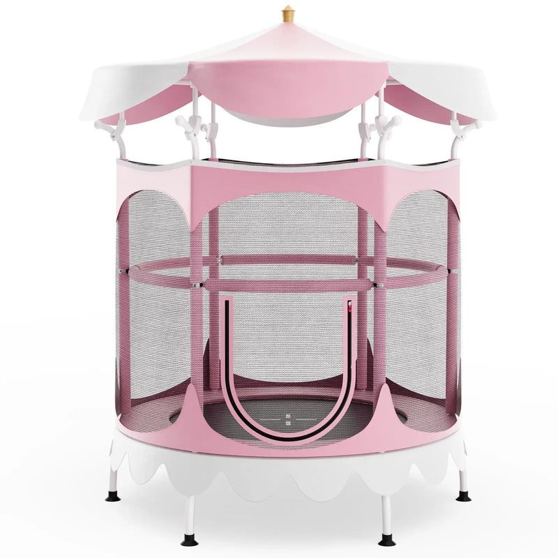 64 Inch Kids Trampoline with Detachable Canopy and Safety Enclosure Net by DirectDeals