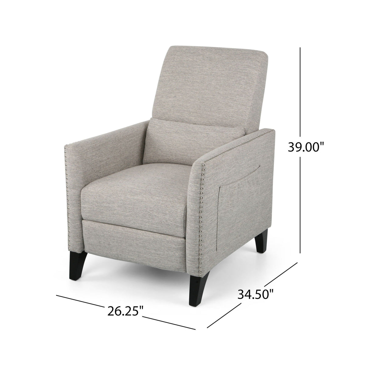 Kiersten Contemporary Fabric Pushback Recliner with Nailhead Trim - Gray, Light Blue, or Beige, photo 10 of 12
