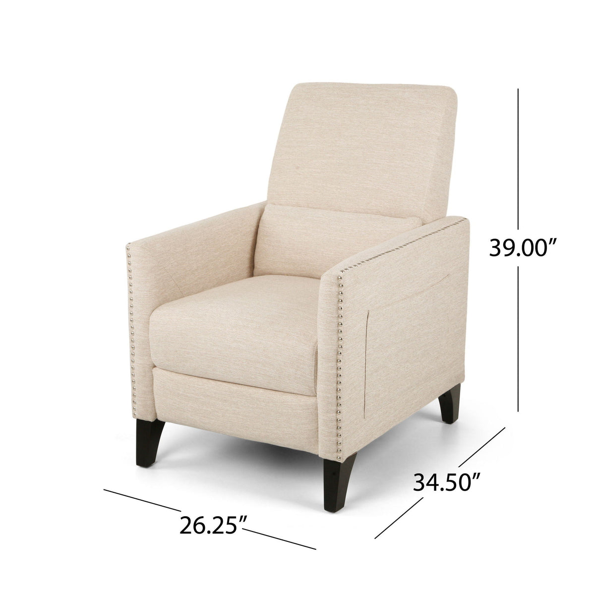 Kiersten Contemporary Fabric Pushback Recliner with Nailhead Trim - Gray, Light Blue, or Beige, photo 9 of 12