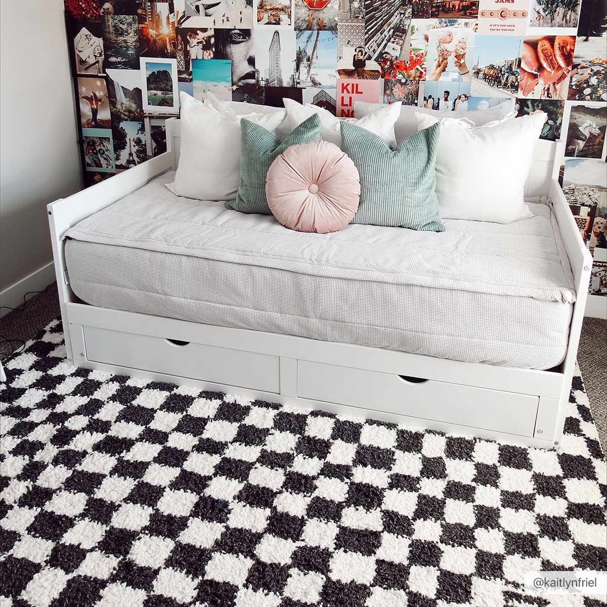 Kieu Black & White Checkered Shag Rug by Boutique Rugs
