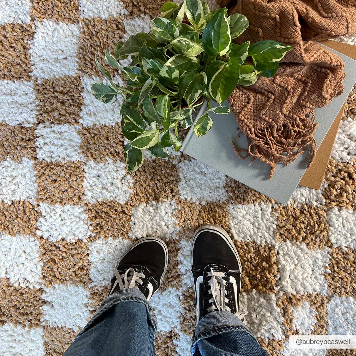 Kieu Mustard & Ivory Checkered Area Rug by Boutique Rugs