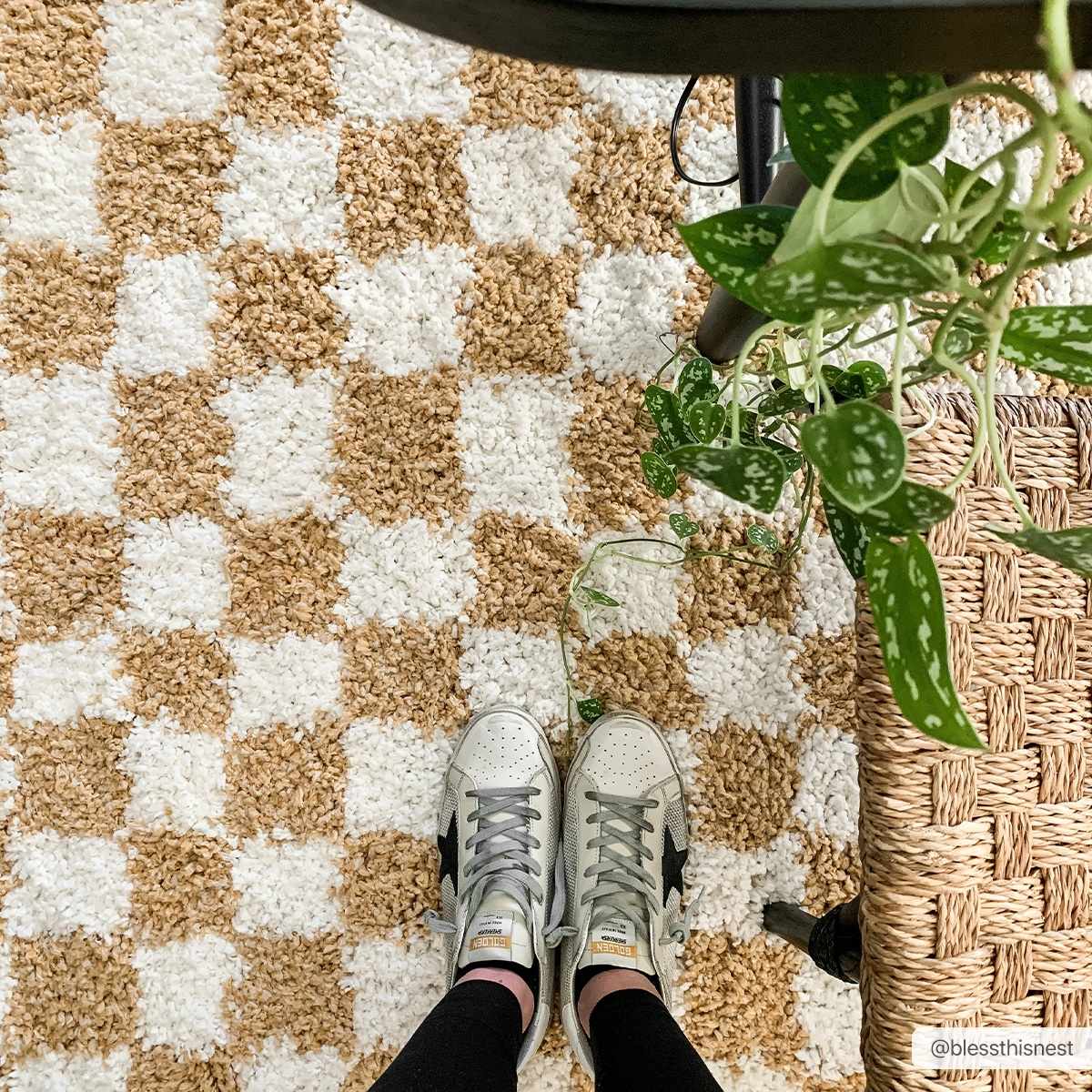 Kieu Mustard & Ivory Checkered Area Rug by Boutique Rugs