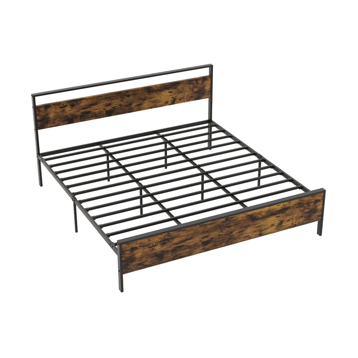 King Metal Bed Frame Industrial Platform Bed with Wooden Headboard by DirectDeals