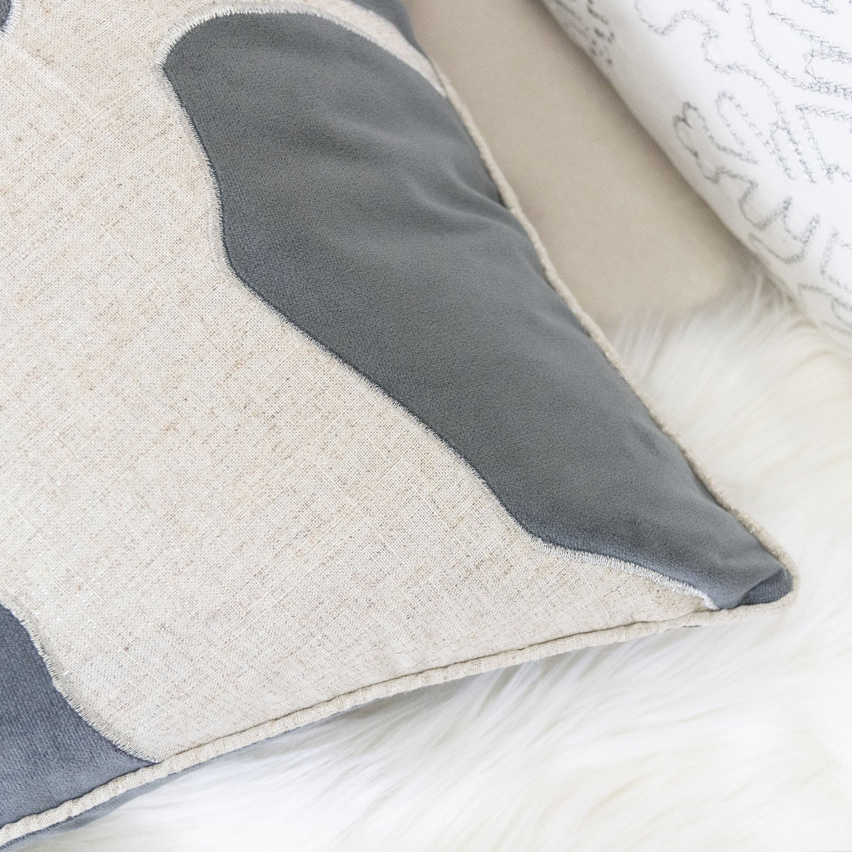 Holiday Reindeer Velvet Accent Pillow with White Appliqué - Gray and White, photo 7 of 7