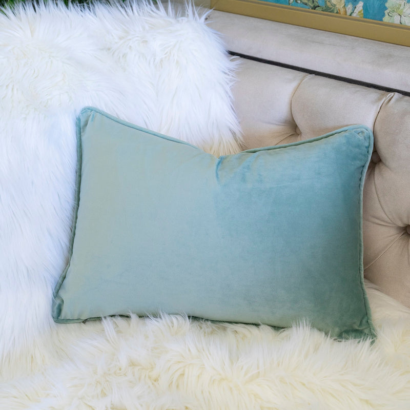 Pastel Harvest Lumbar Pillow with Embroidered Fall Accents – Misty Blue, photo 3 of 5