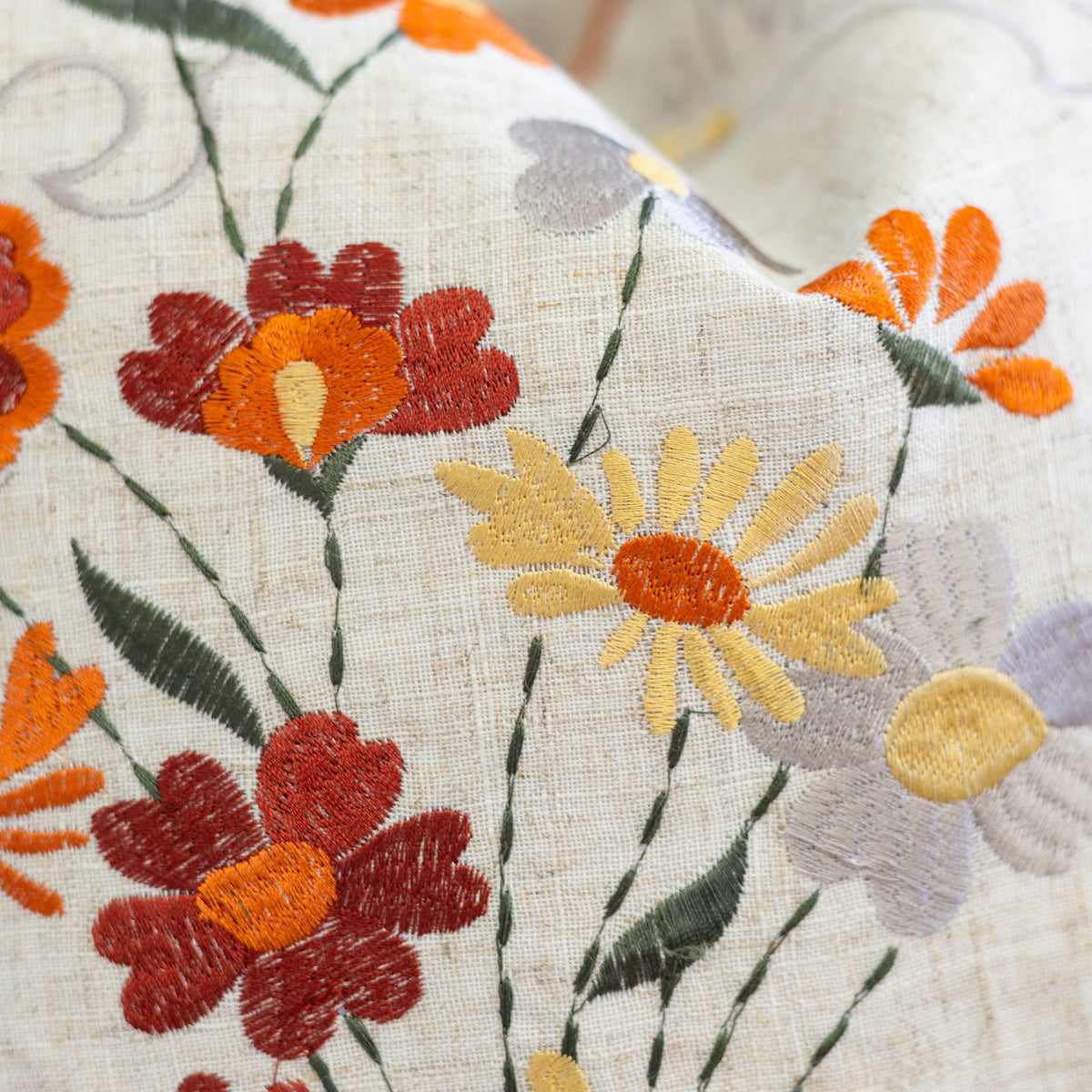 Thanksgiving Embroidered Floral Throw Pillow with Fall Floral Embroidery - Autumn Colors, photo 3 of 7
