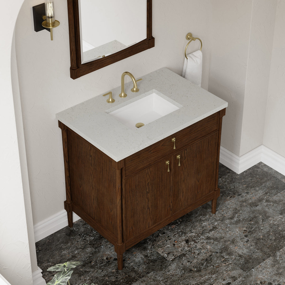 James Martin Kinnsden 36" Single Bathroom Vanity, Sable Oak with Lime Delight countertop