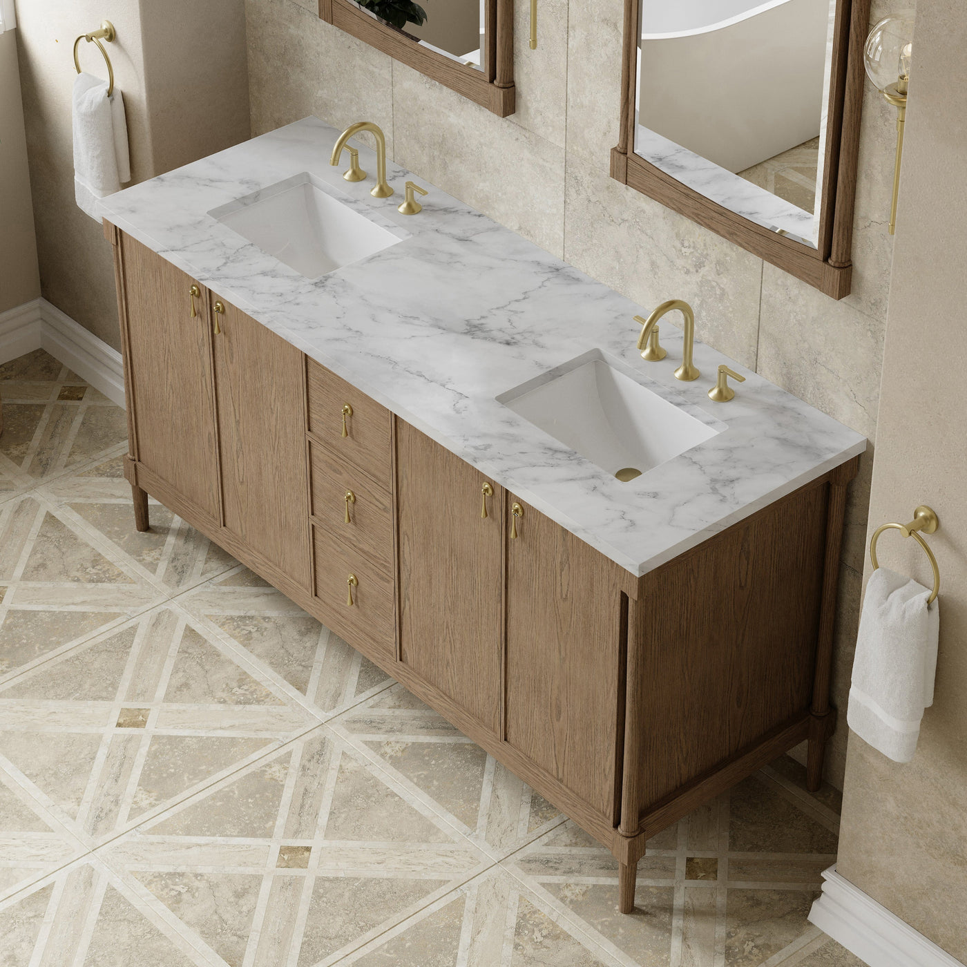 James Martin Kinnsden 72" Double Bathroom Vanity, Weathered Oak by James Martin