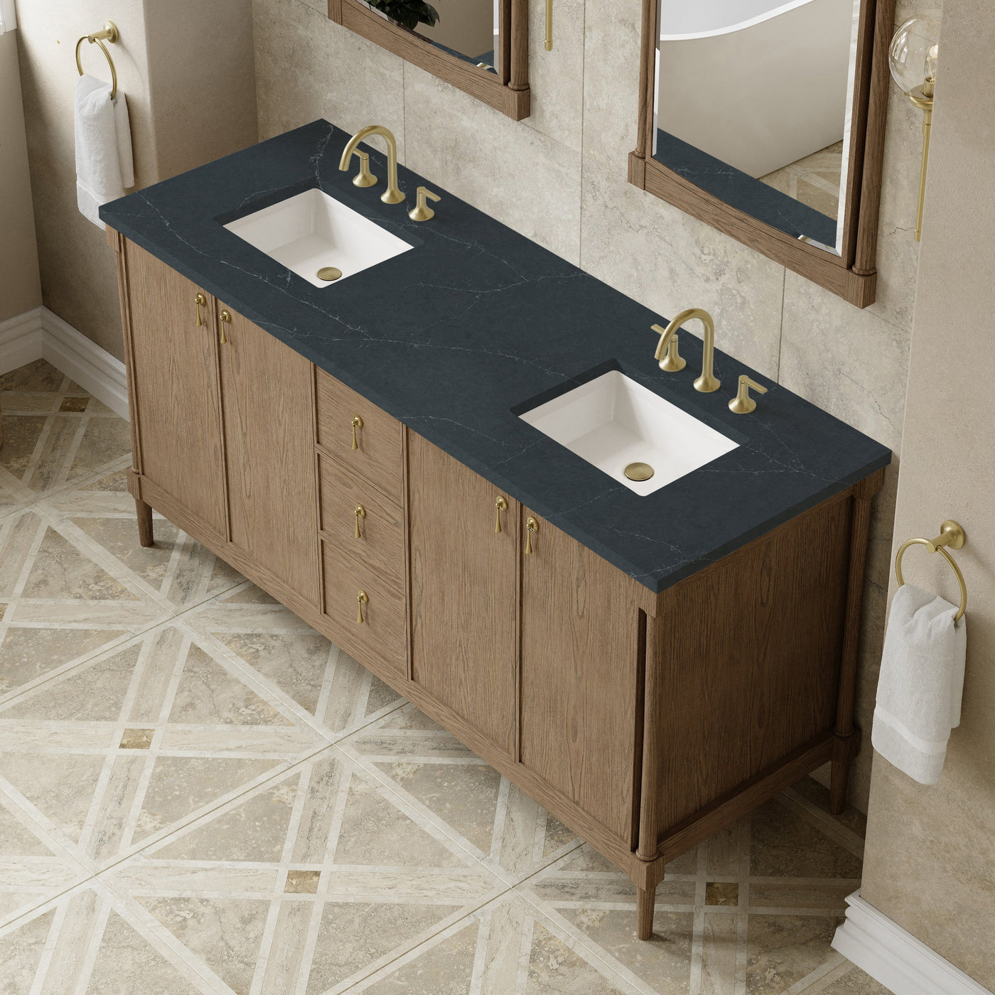 James Martin Kinnsden 72" Double Bathroom Vanity, Weathered Oak by James Martin