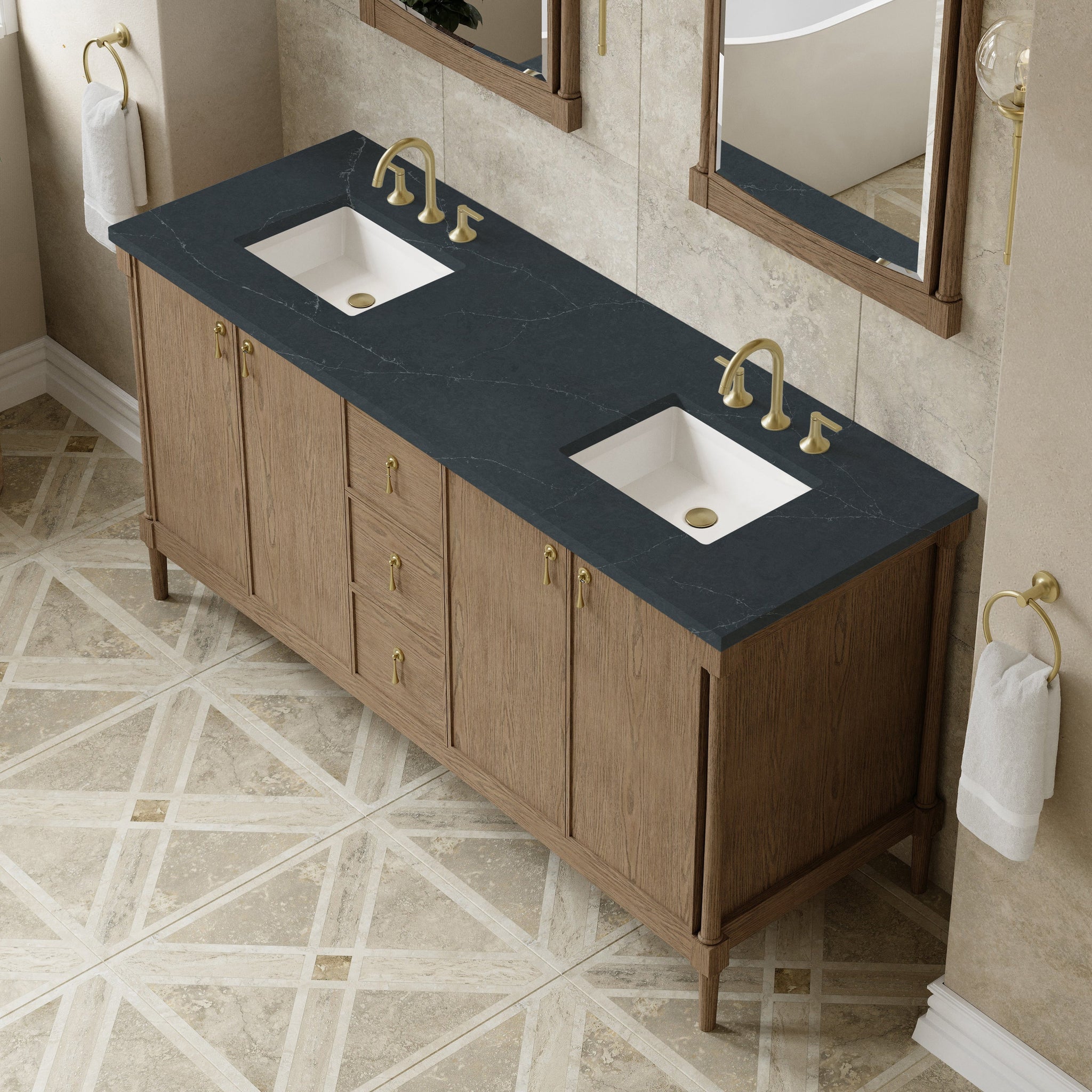 James Martin Kinnsden 72" Double Bathroom Vanity, Weathered Oak by James Martin