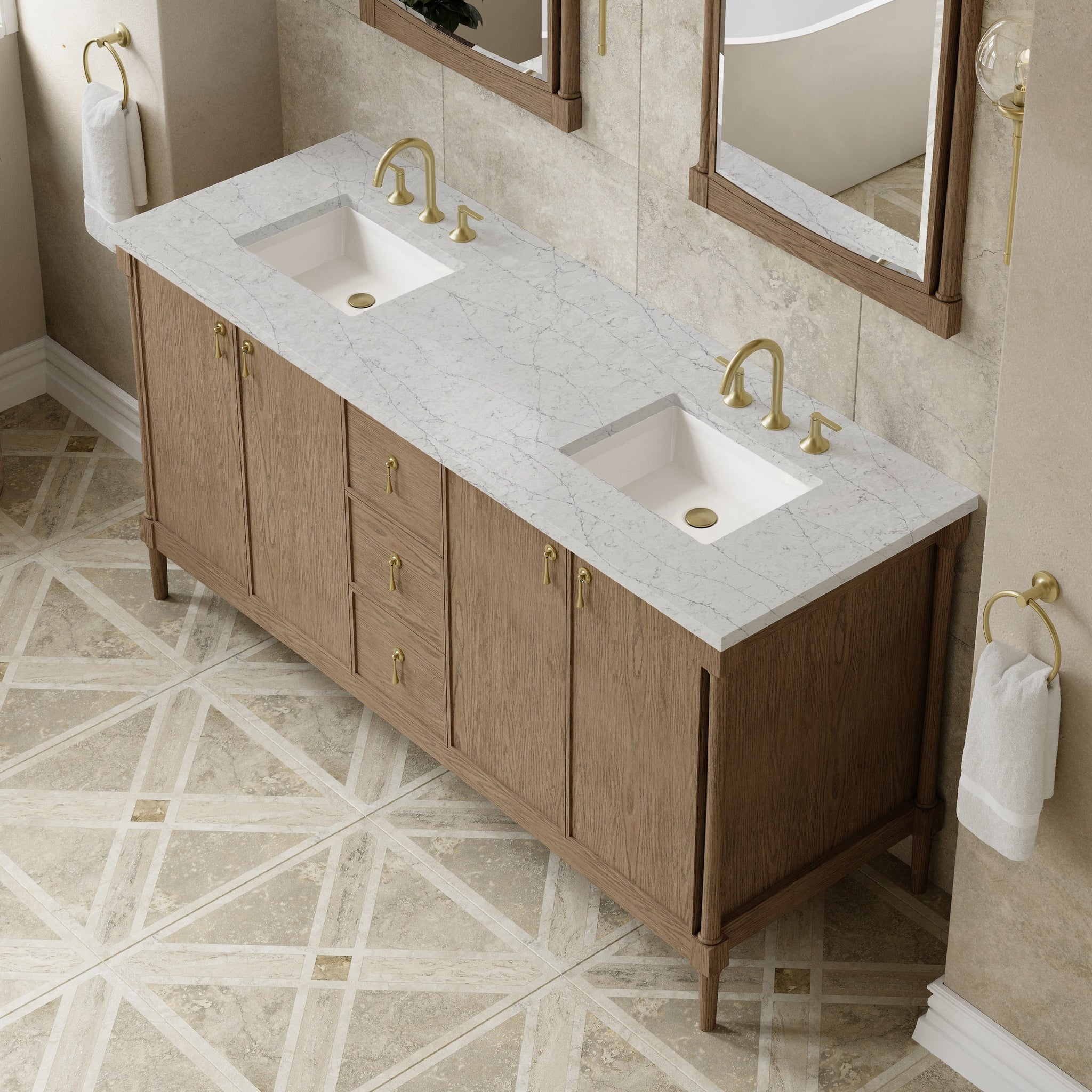 James Martin Kinnsden 72" Double Bathroom Vanity, Weathered Oak by James Martin