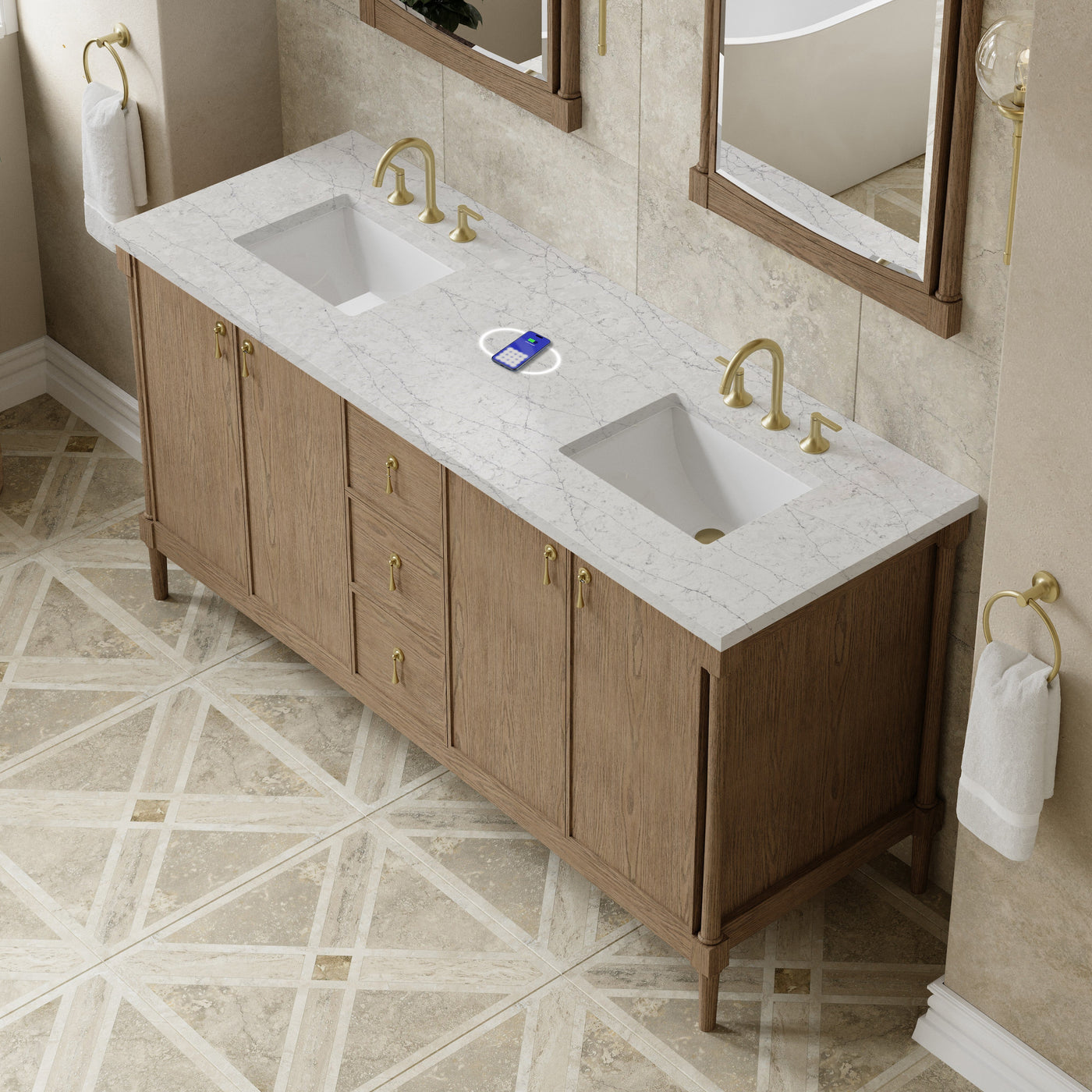 James Martin Kinnsden 72" Double Bathroom Vanity, Weathered Oak by James Martin