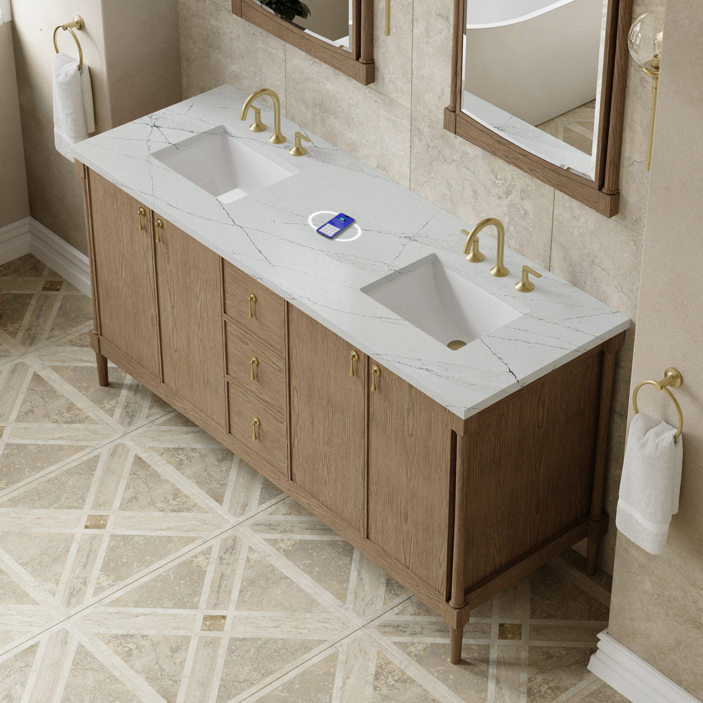 James Martin Kinnsden 72" Double Bathroom Vanity, Weathered Oak by James Martin