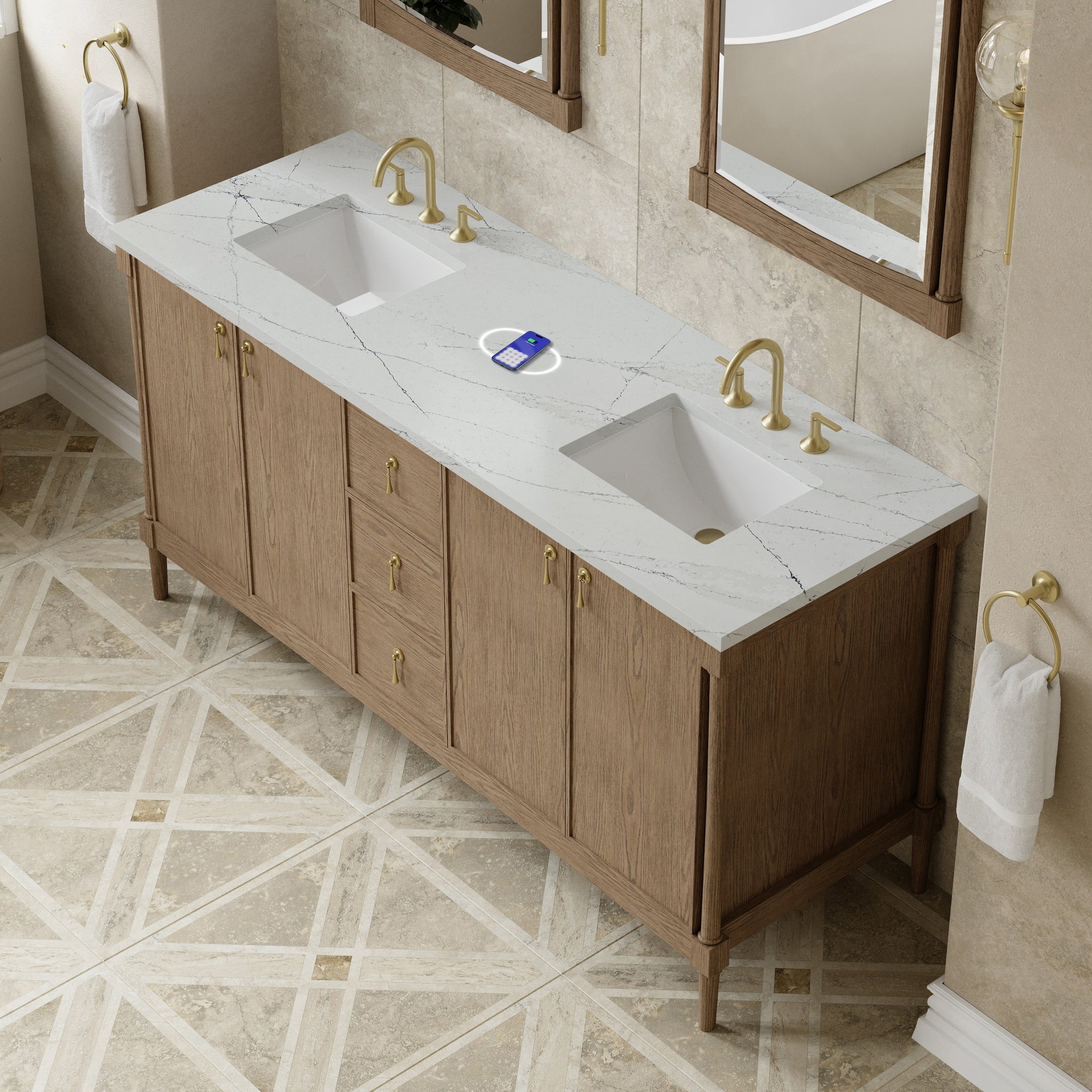 James Martin Kinnsden 72" Double Bathroom Vanity, Weathered Oak by James Martin