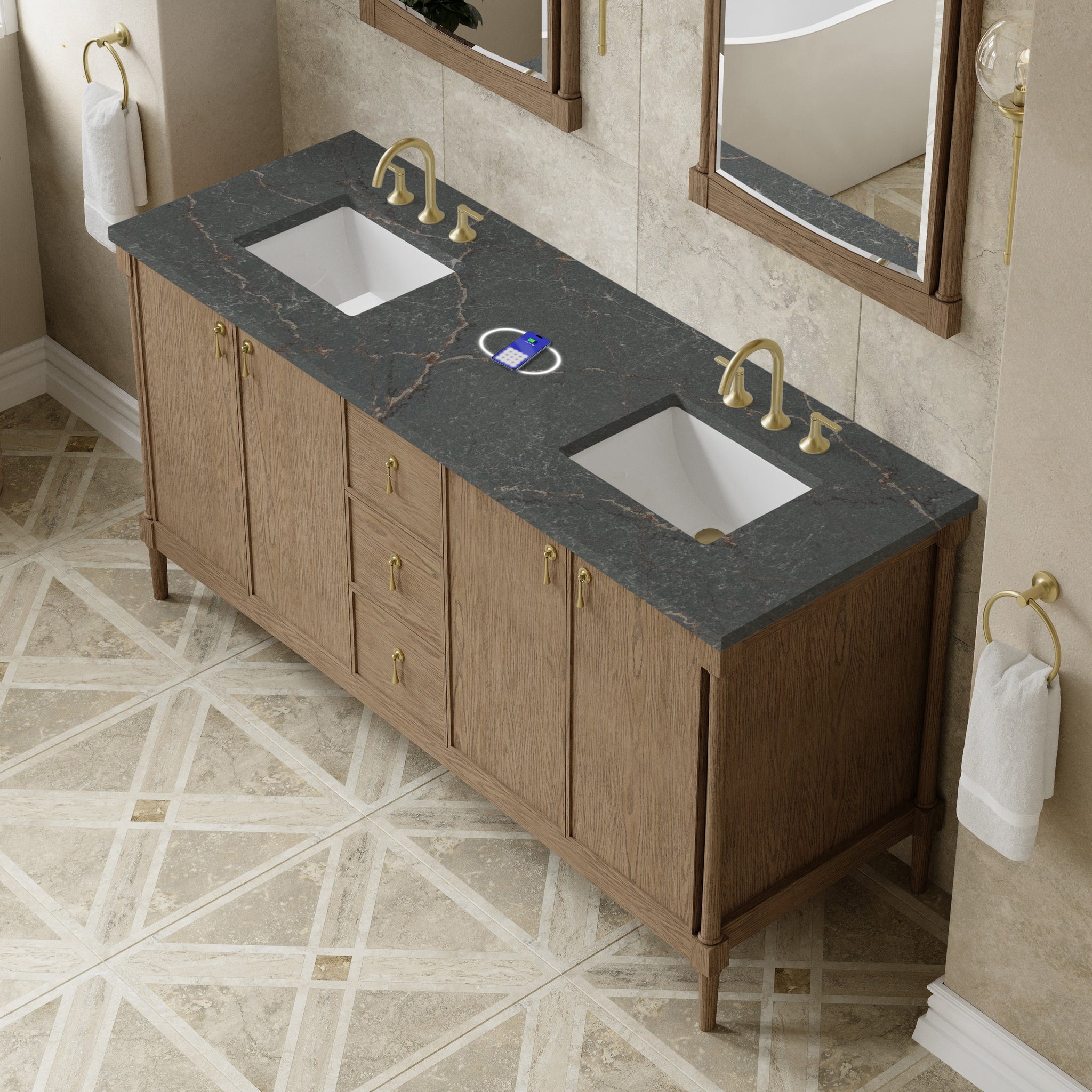 James Martin Kinnsden 72" Double Bathroom Vanity, Weathered Oak by James Martin