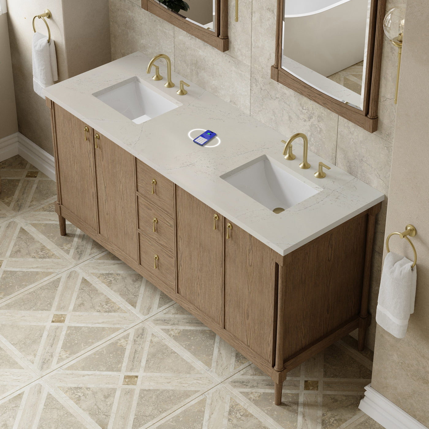 James Martin Kinnsden 72" Double Bathroom Vanity, Weathered Oak by James Martin