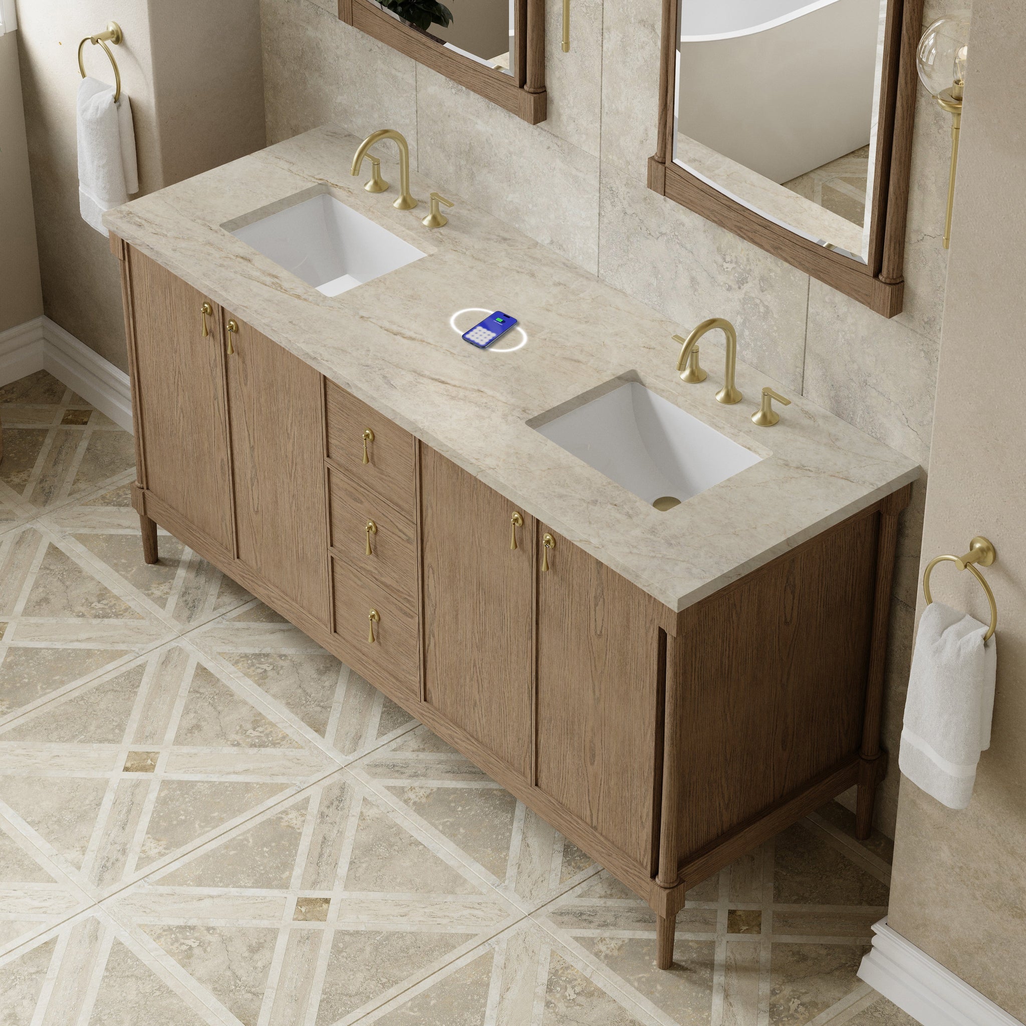James Martin Kinnsden 72" Double Bathroom Vanity, Weathered Oak by James Martin