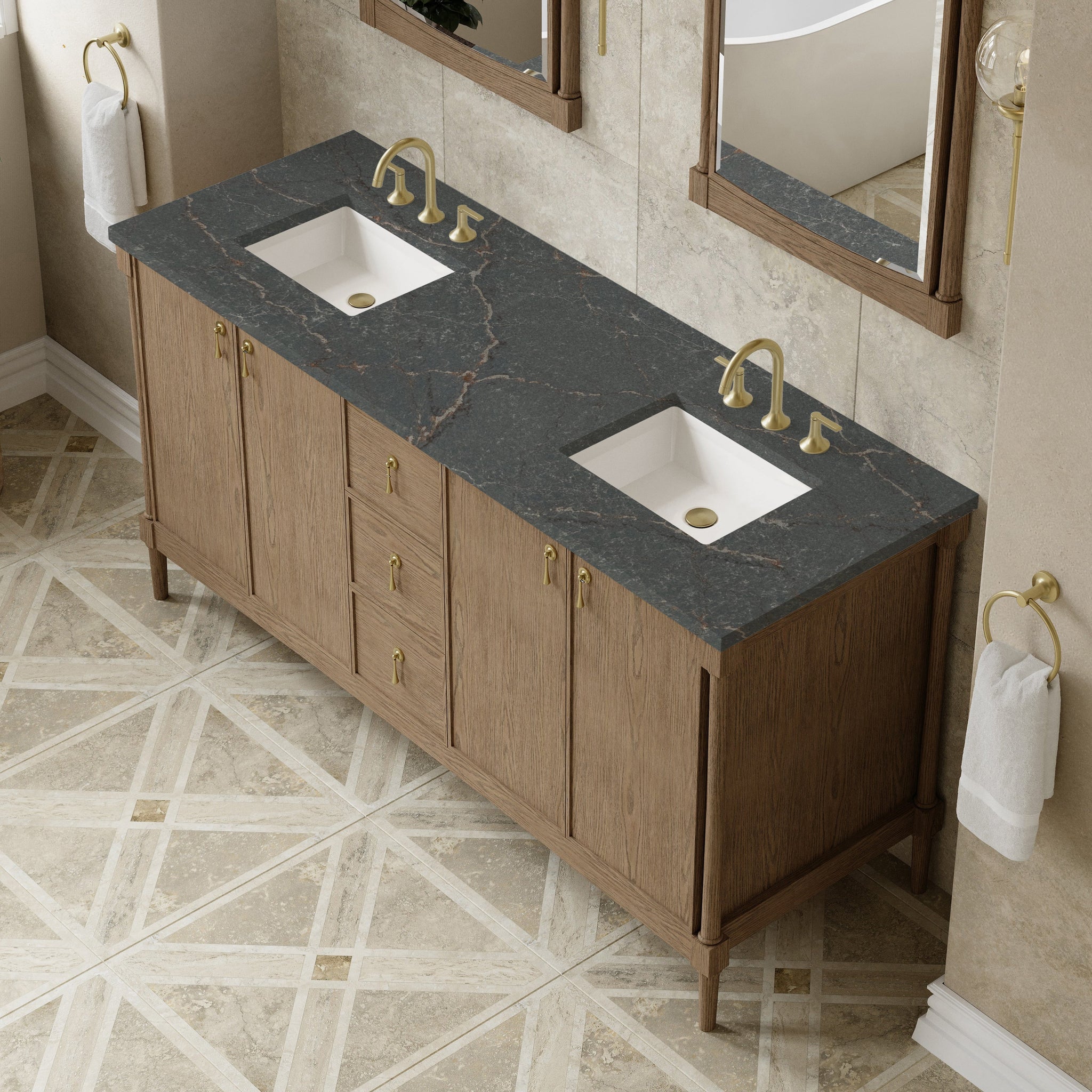 James Martin Kinnsden 72" Double Bathroom Vanity, Weathered Oak by James Martin