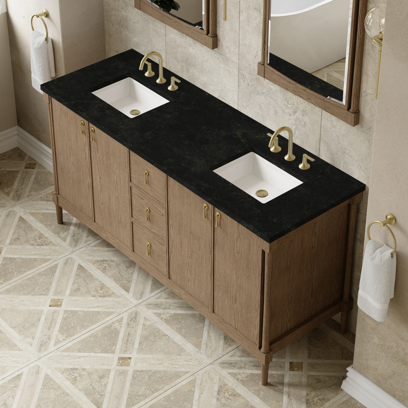 James Martin Kinnsden 72" Double Bathroom Vanity, Weathered Oak by James Martin
