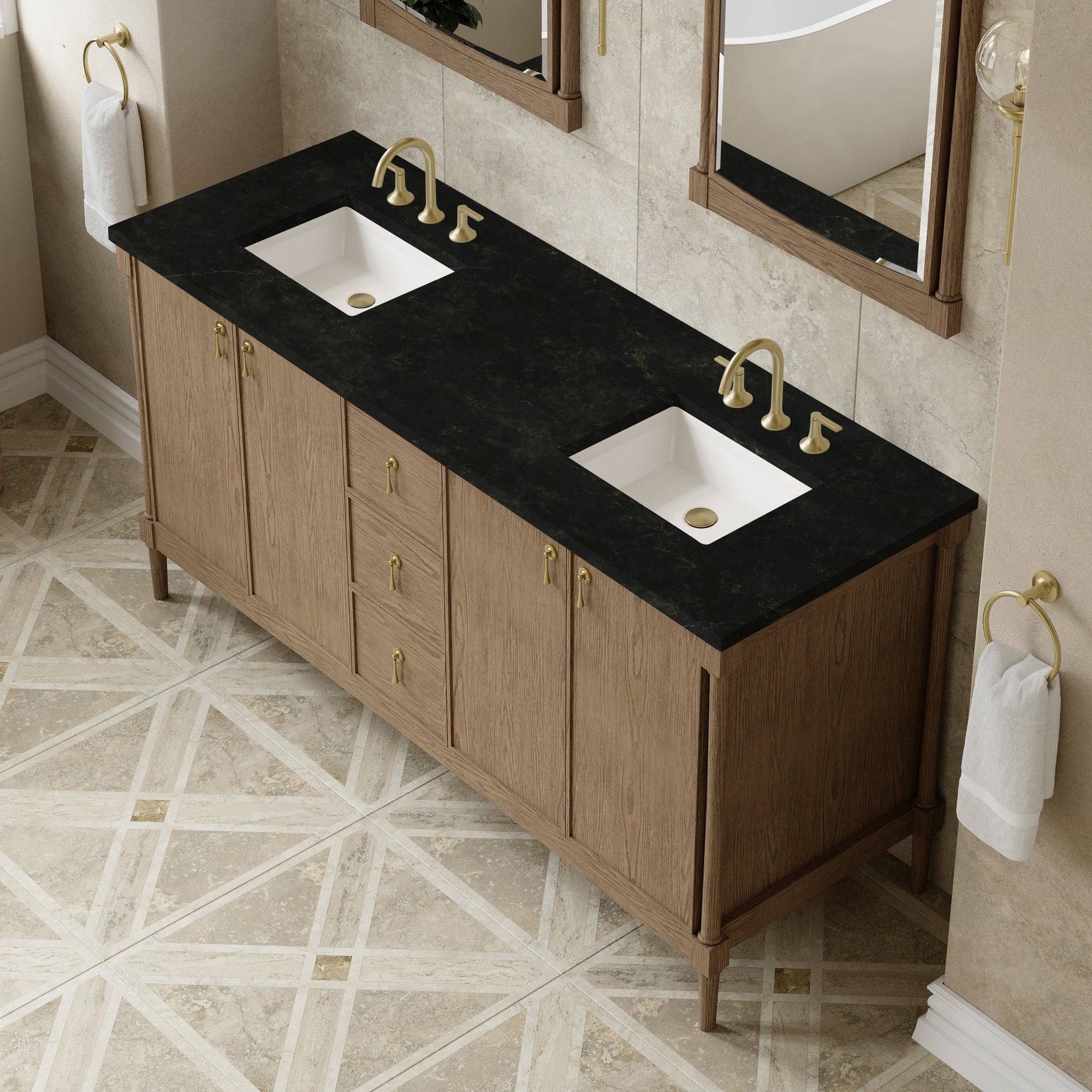 James Martin Kinnsden 72" Double Bathroom Vanity, Weathered Oak by James Martin