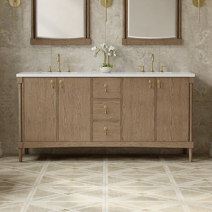 James Martin Kinnsden 72" Double Bathroom Vanity, Weathered Oak by James Martin