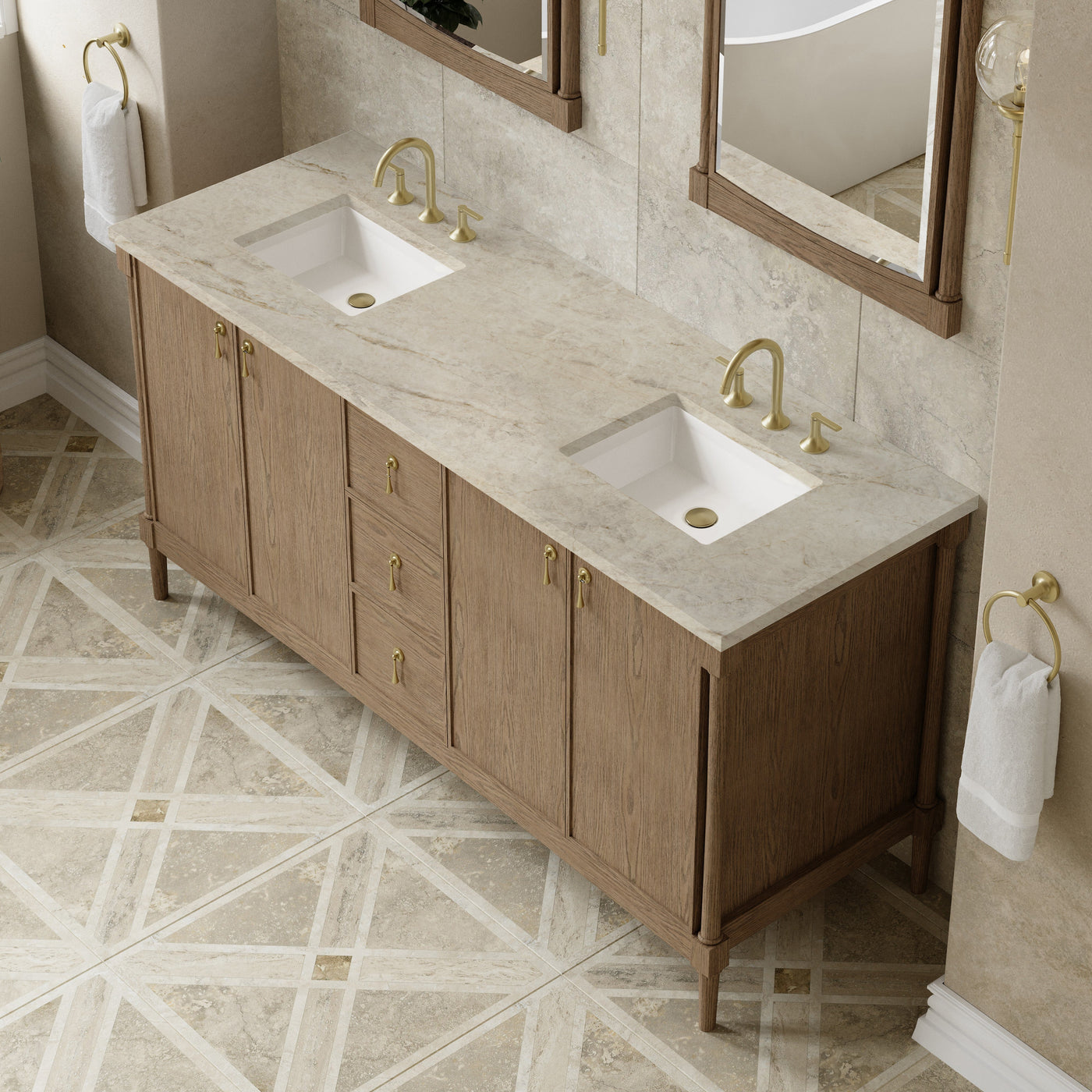 James Martin Kinnsden 72" Double Bathroom Vanity, Weathered Oak by James Martin