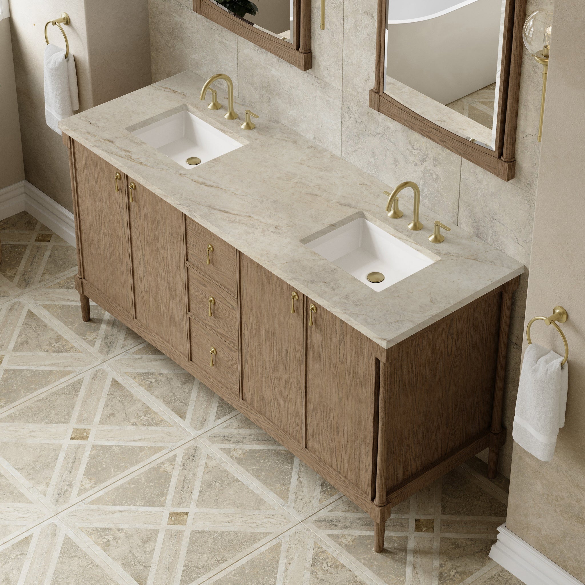 James Martin Kinnsden 72" Double Bathroom Vanity, Weathered Oak by James Martin