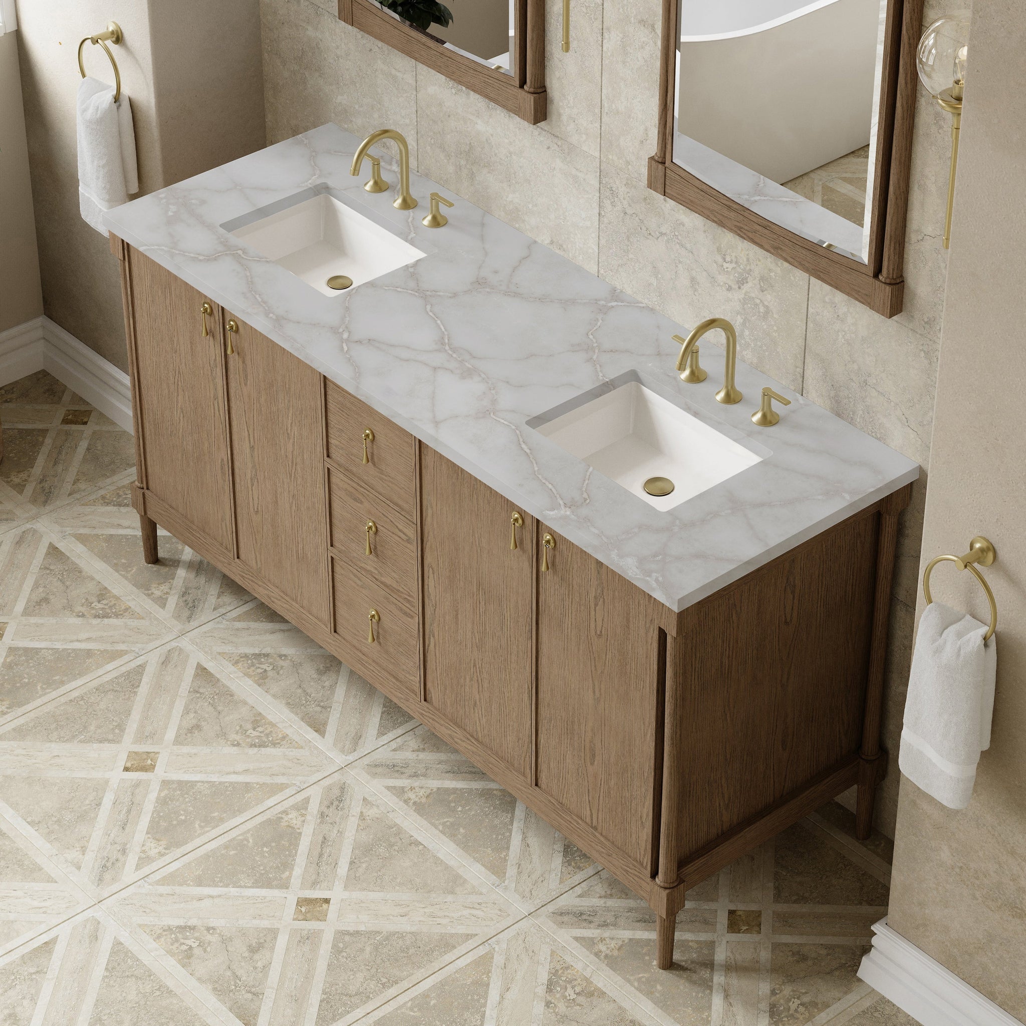 James Martin Kinnsden 72" Double Bathroom Vanity, Weathered Oak by James Martin