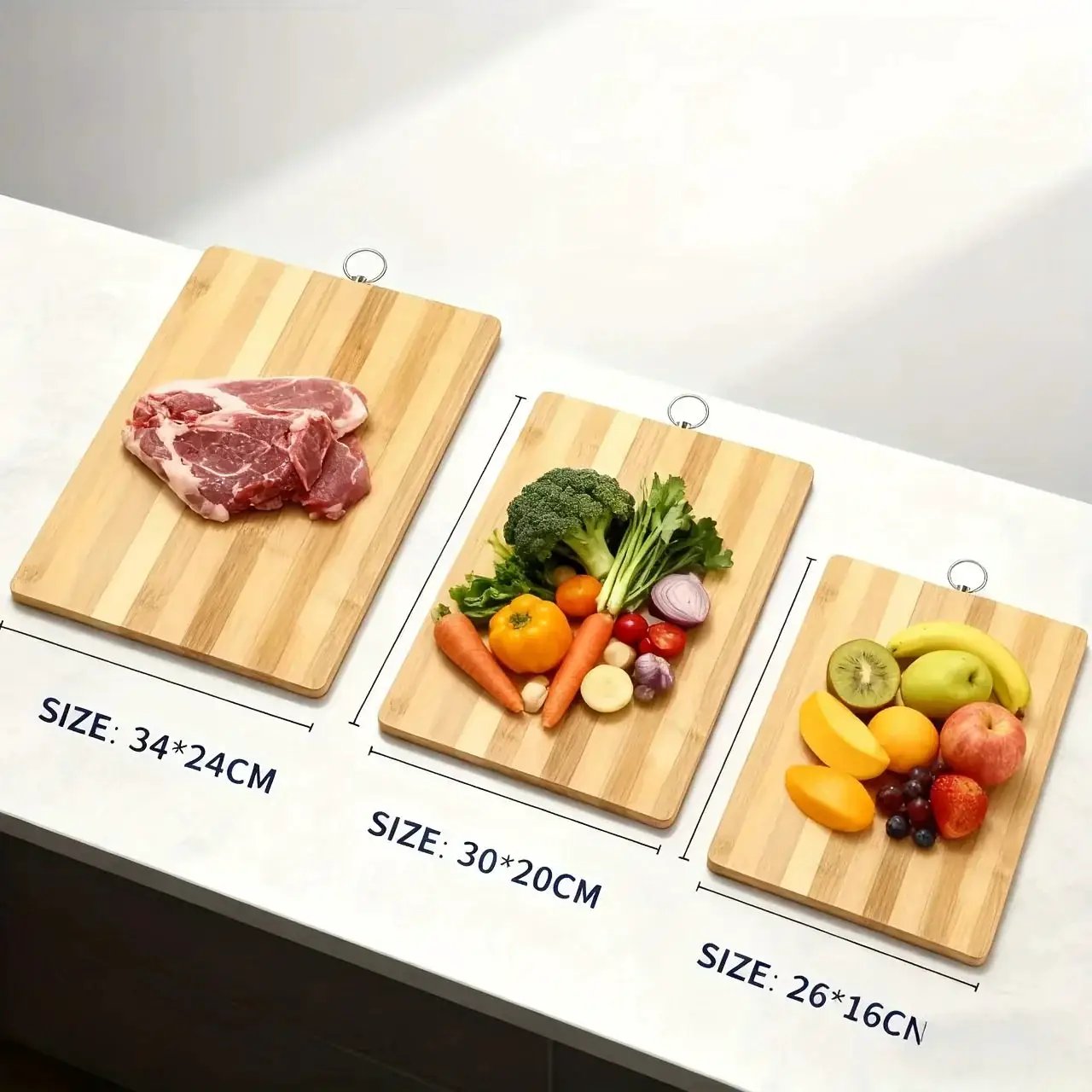 Kitchen large, medium and small cutting boards 3in 1 double-sided bamboo wood carbonized cutting board thickened | Rectangular fruit and vegetable cutting board knife board chopping board, Meal Preparation, Rectangular Design by House Of Avana